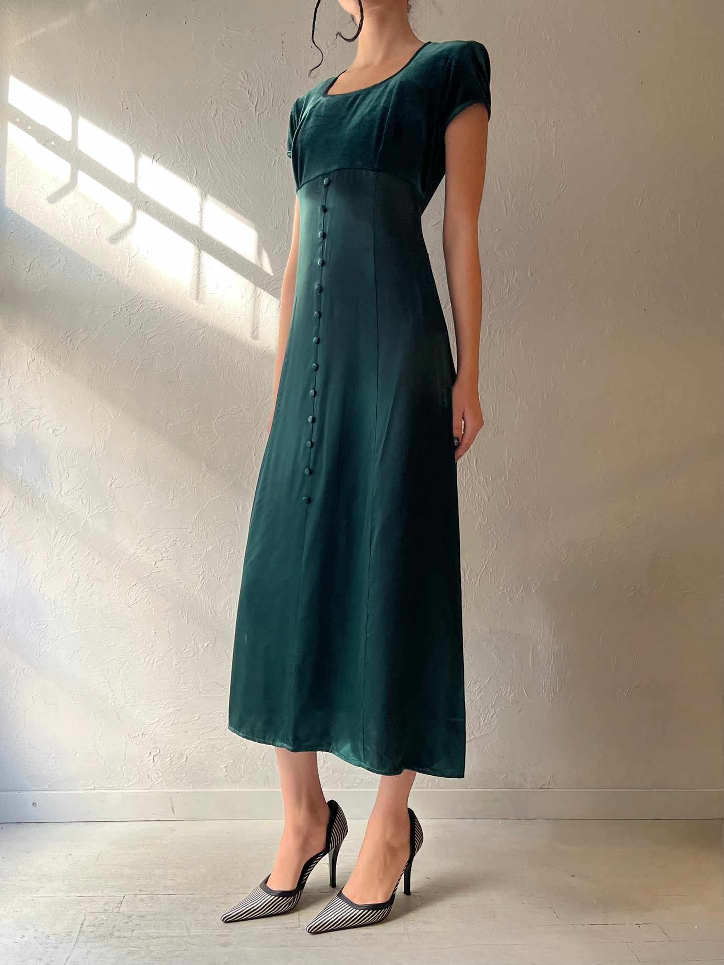 80s ‘Just Choon’ Green Velvet Midi Dress / Small