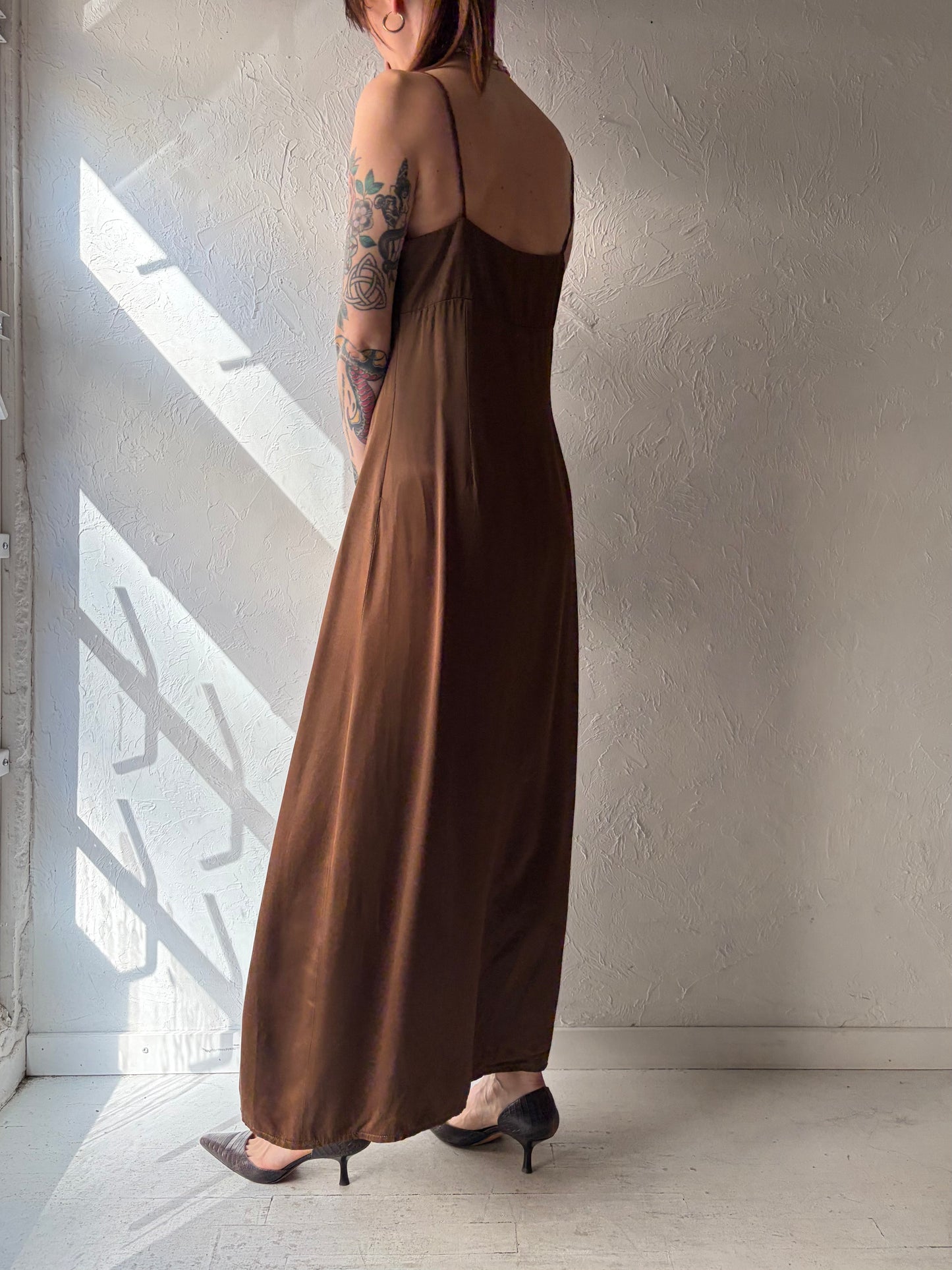 90s 'Jacob' Silky Brown Maxi Dress / Medium