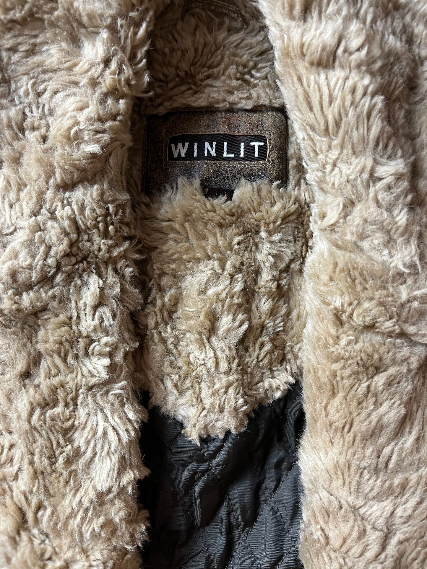 Y2k 'Winlit' Brown Leather Jacket with Faux Fur Trim / Small