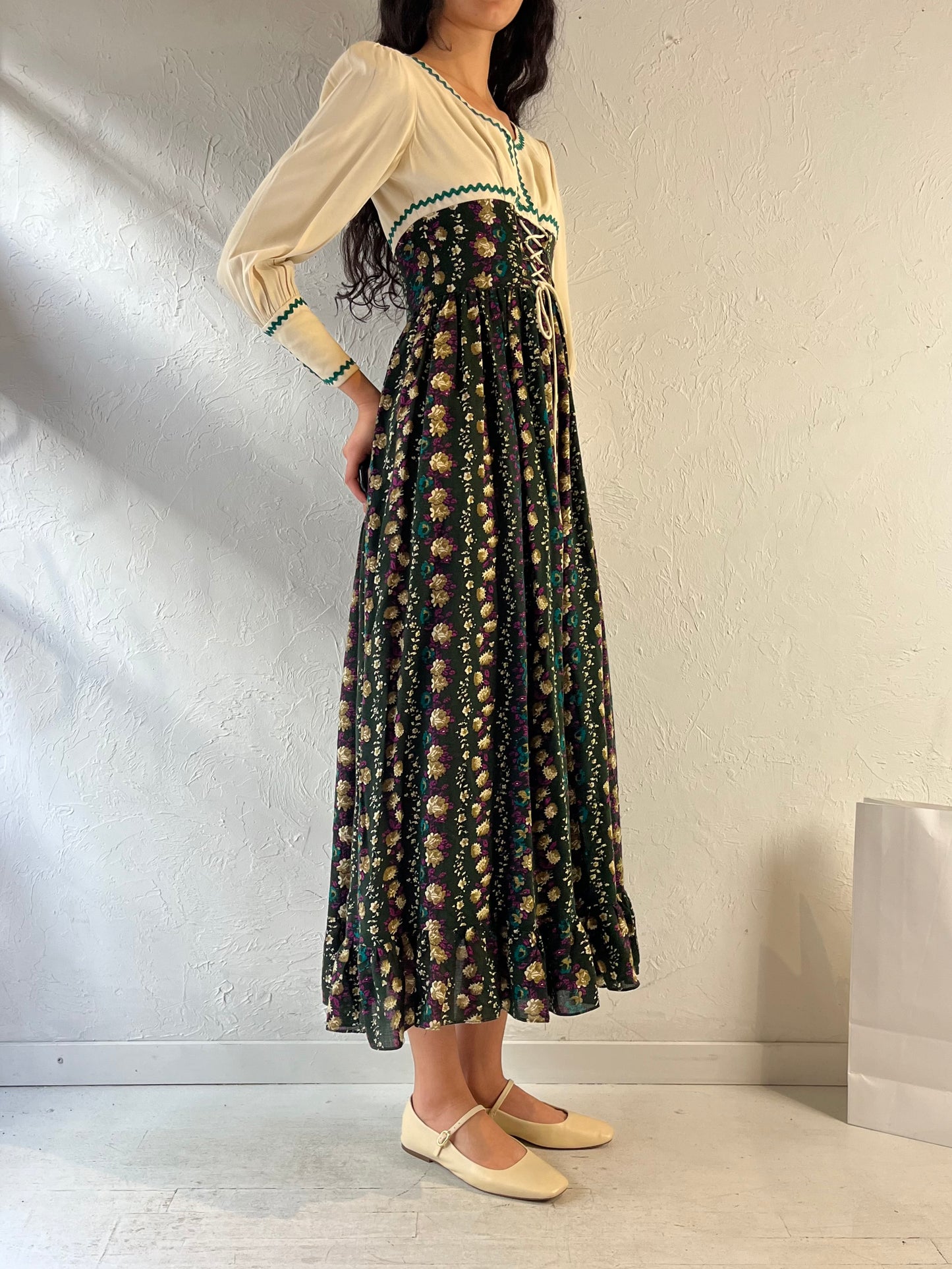 70s ‘Algo’ Long Sleeve Peasant Dress / Small