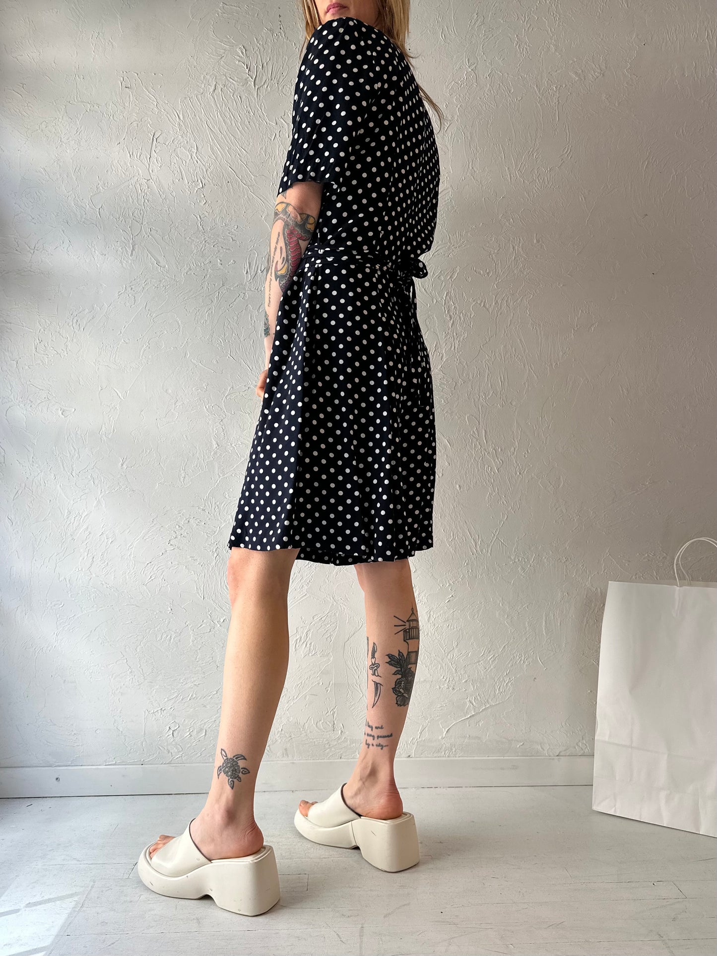 90s 'New Horizons' Polka Dot Rayon Romper / Medium