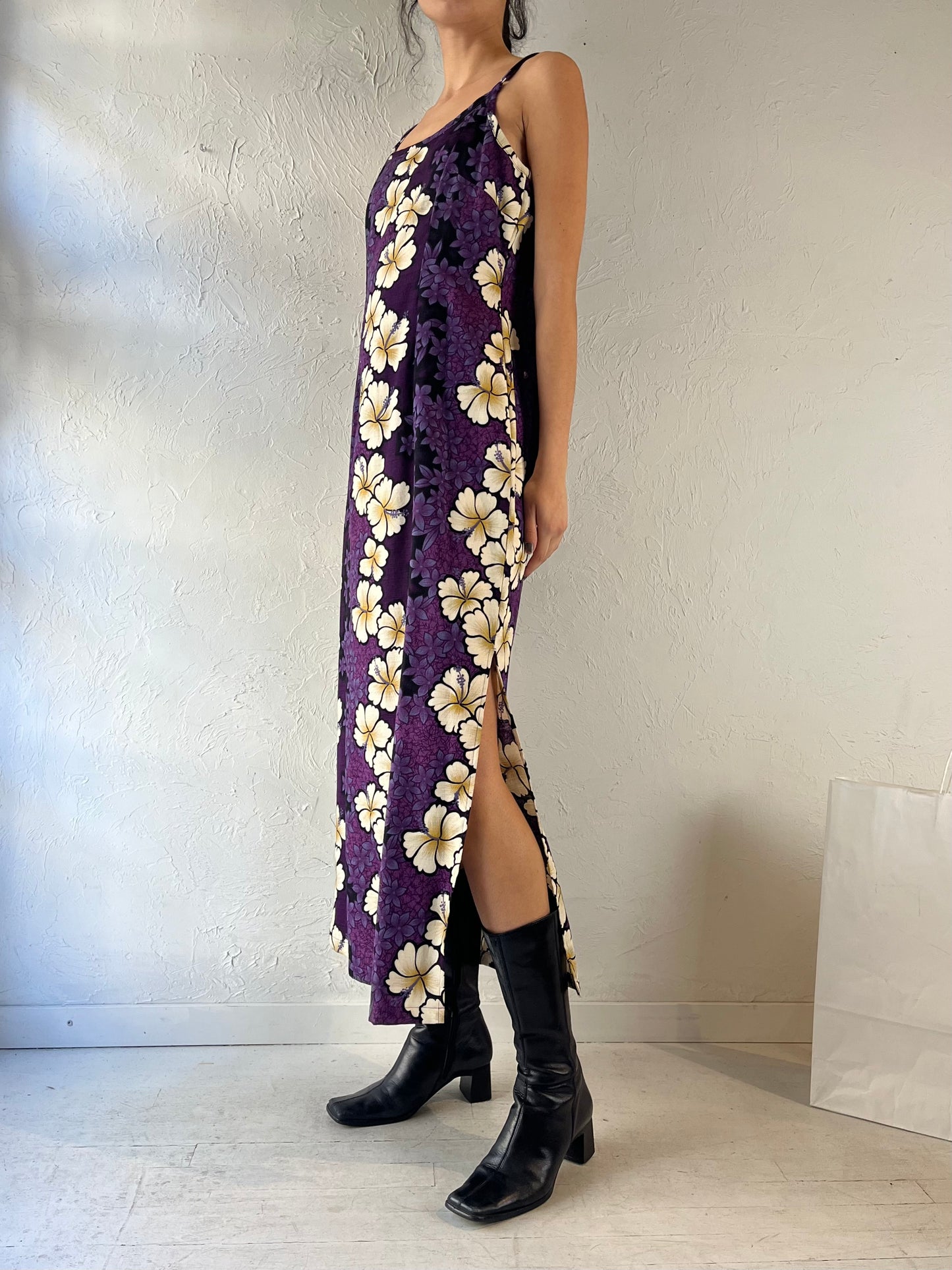 90s ‘Hawaiian Originals’ Purple Floral Maxi Dress / Medium