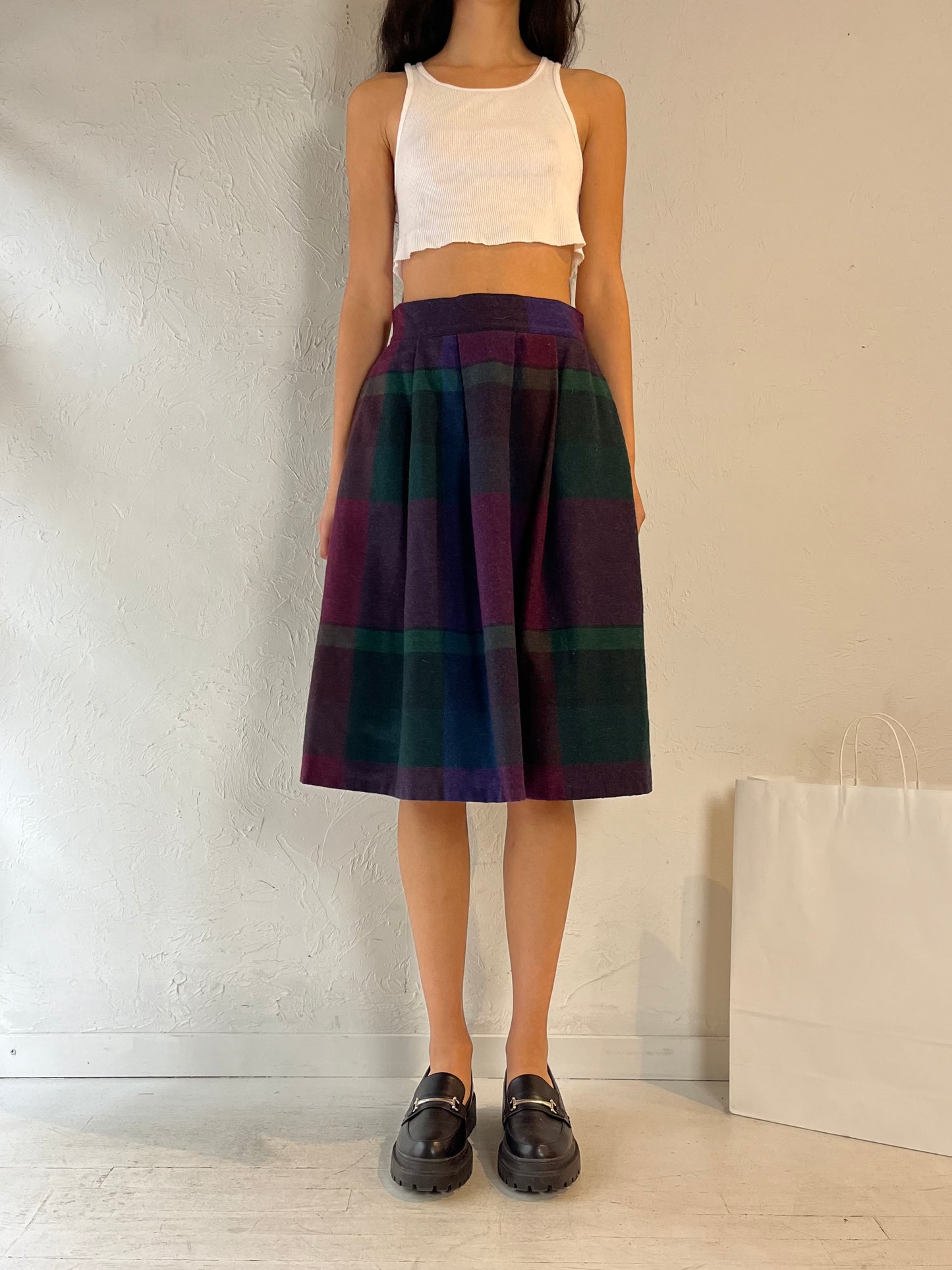 80s ‘Louben’ Plaid Knit Midi Skirt / Small