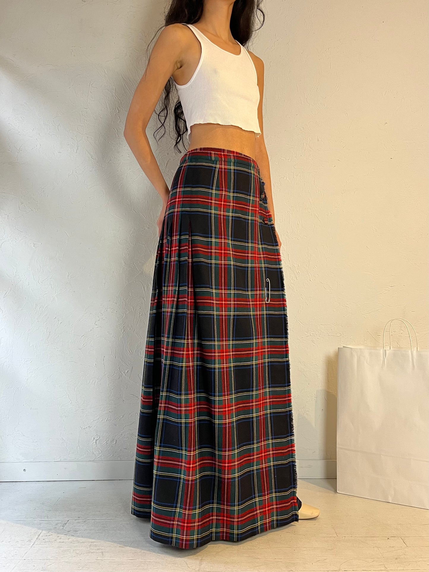 70s ‘Surrey Classics' Plaid Wool Maxi Skirt / Small - Medium