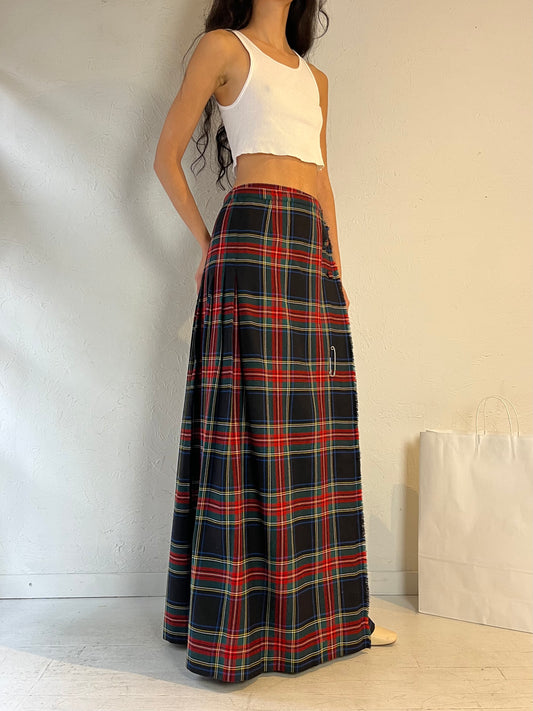 70s ‘Surrey Classics' Plaid Wool Maxi Skirt / Small - Medium