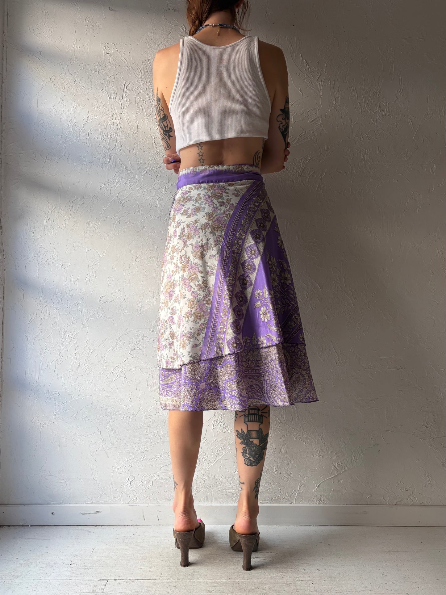 Vintage Purple Patterned Wrap Skirt / Small - large