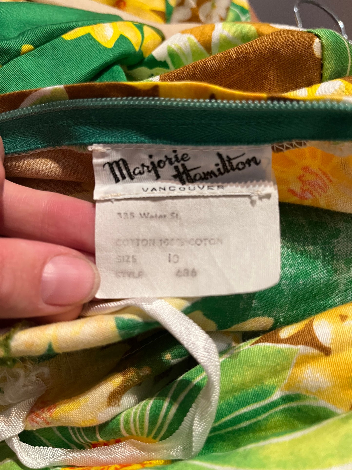 70s 'Marjorie Hamilton' Tropical Cotton Halter Maxi Dress / Small