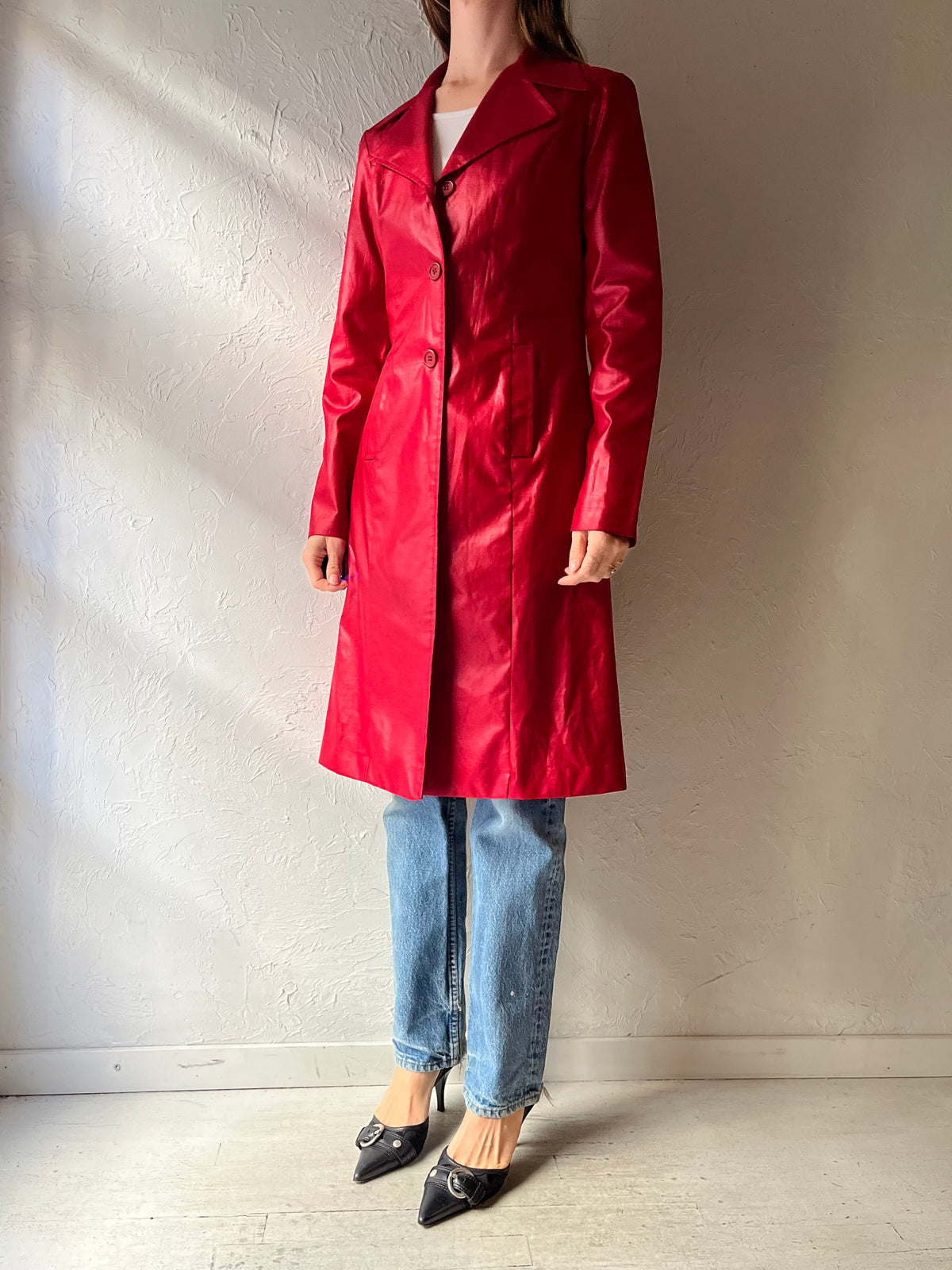 90s 'Le Château' Red Retro Statement Outerwear Trench Coat / Small