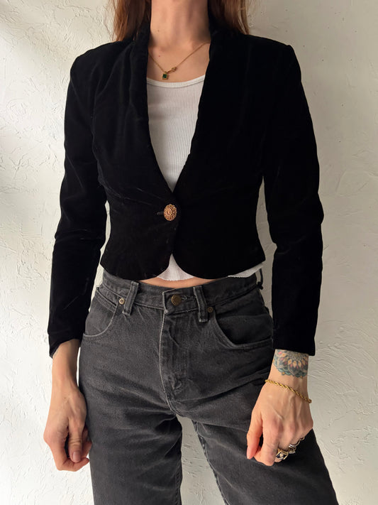 80s 'Orite Petites' Black Velvet Party Blazer / Vintage 1980s Union Made Cropped Evening Jacket / Small