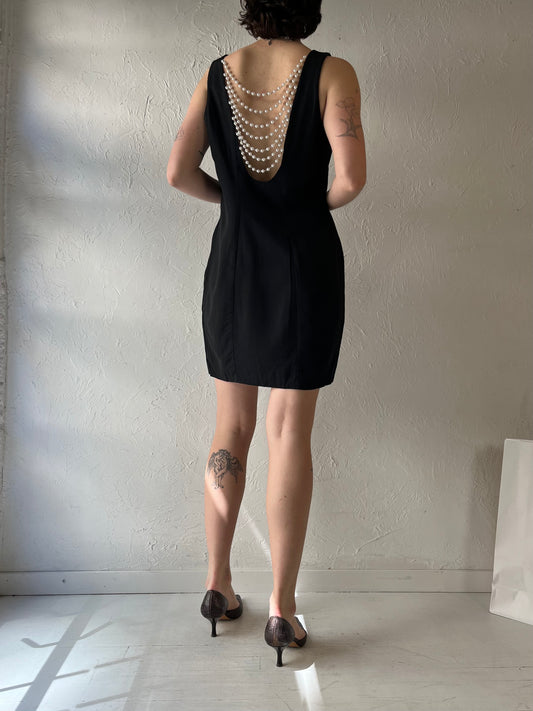 90s 'Career Moves' Black Backless Mini Dress / Medium