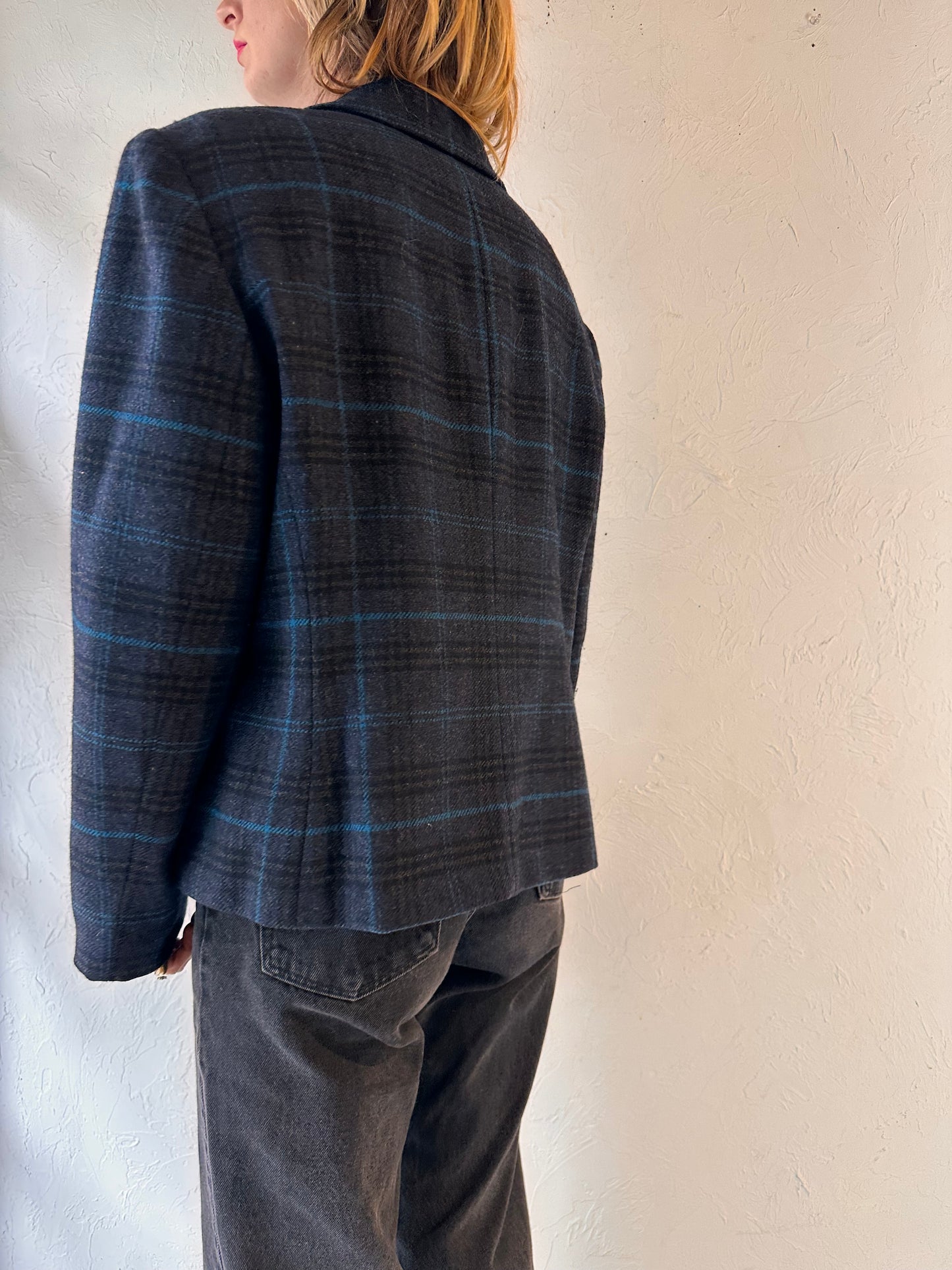 90s 'Jones New York' Plaid Wool Jacket / Large