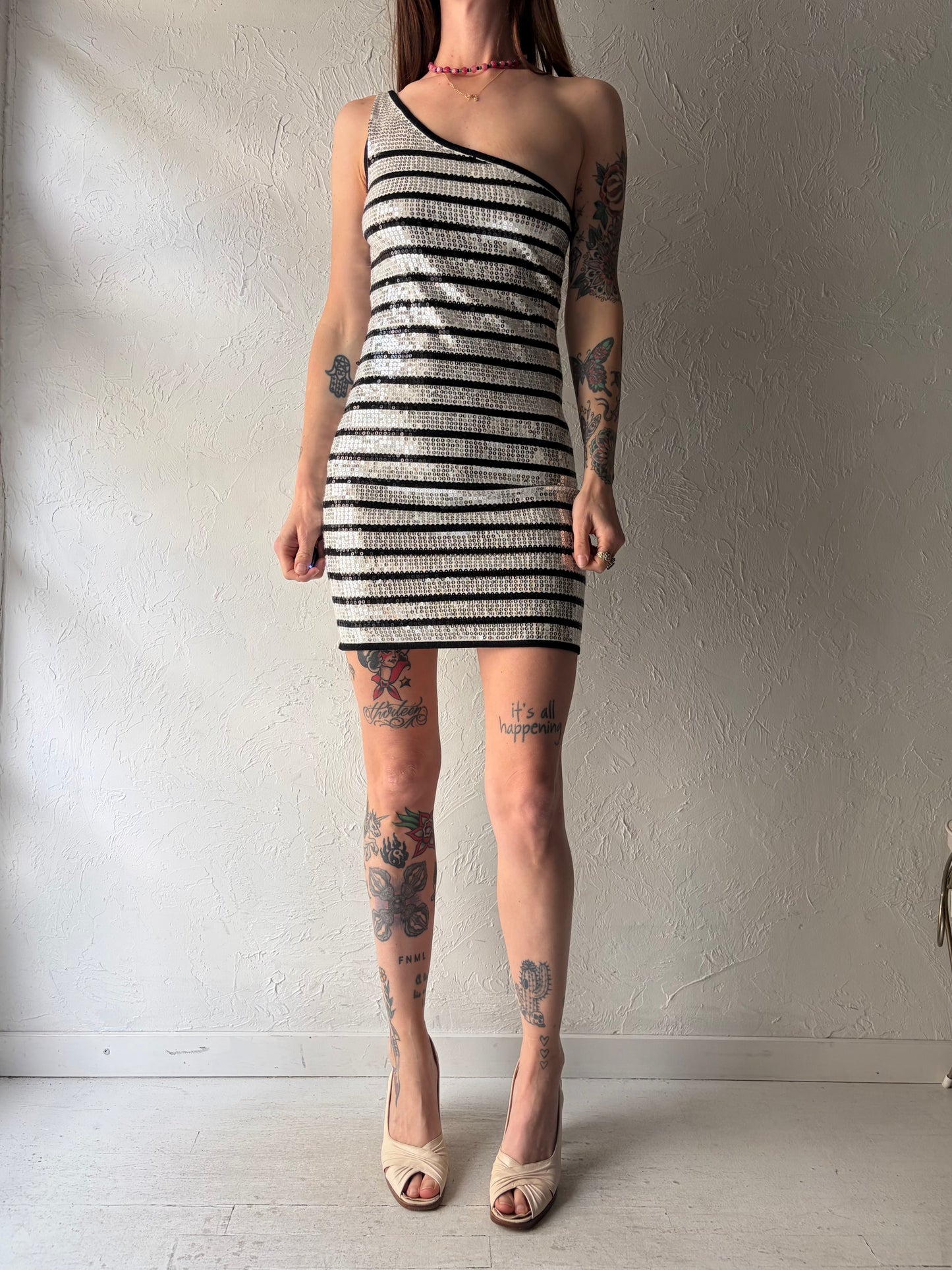 Y2k 'Bebe' Striped Sequin Party Mini Dress / Small - Medium