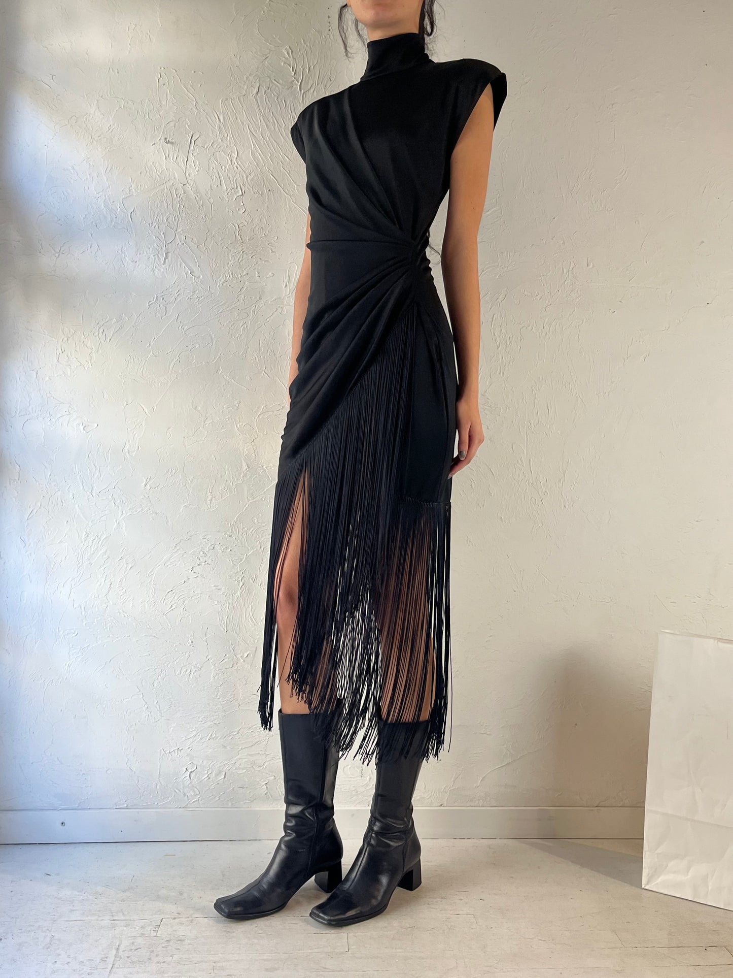 Vintage Black Formal Fringe Dress / Small