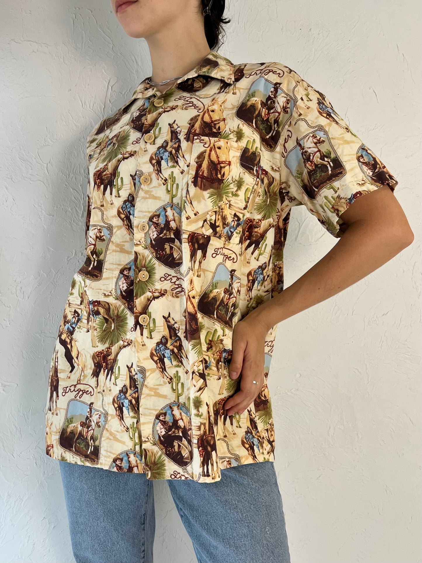 90s 'Lake Matley' Western Cotton Cowboy Shirt / Medium