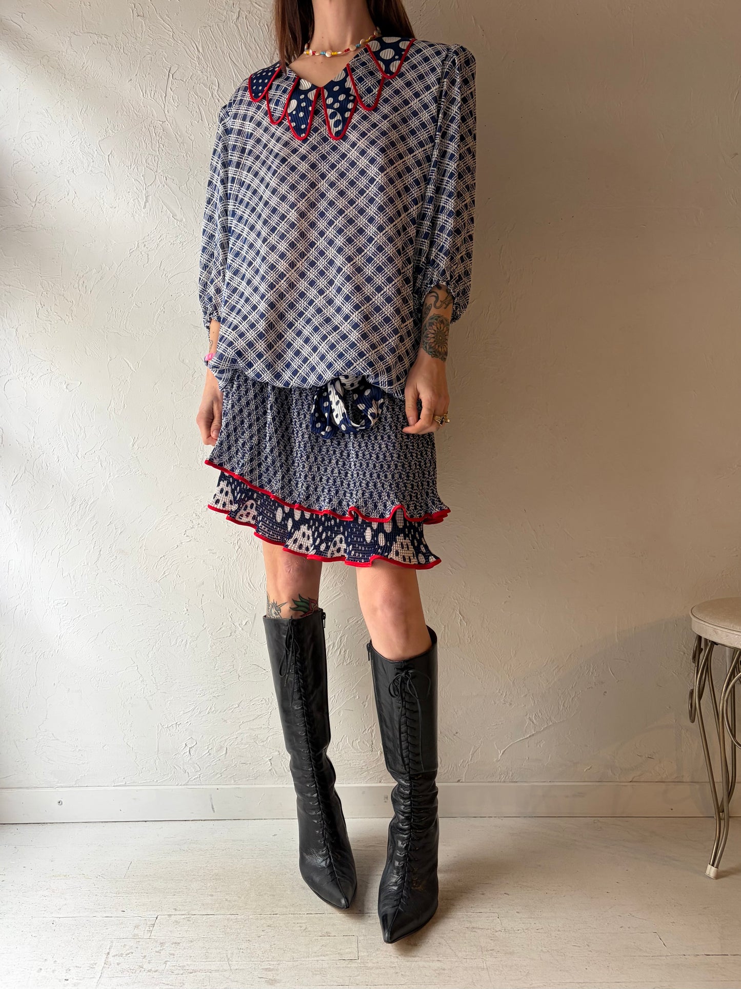 80s 'Dimensions Mosaic' Drop Waist Dress / Medium