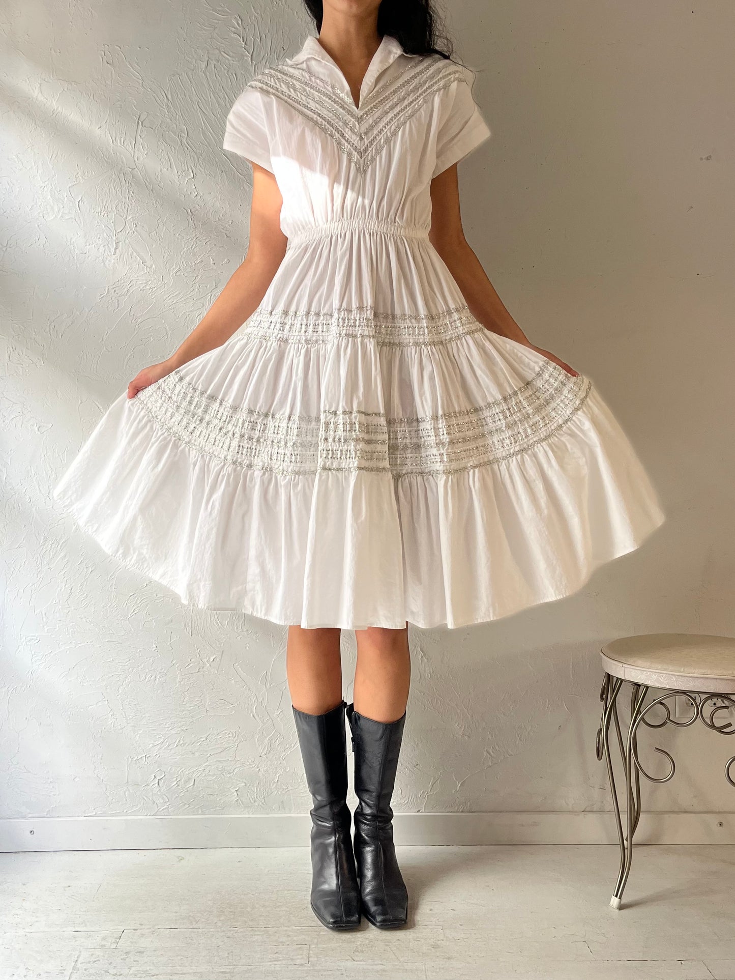 50s 60s ‘JC Penny’ White Western Dress / Small