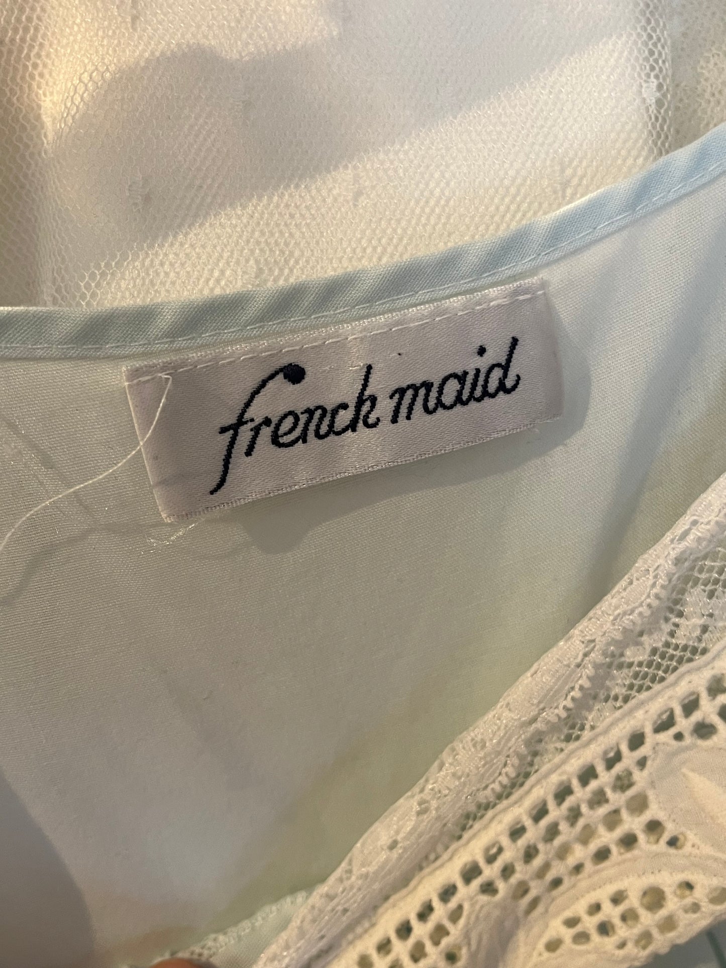Vintage 'French Maid' Blue Cotton Maxi Dress / Medium