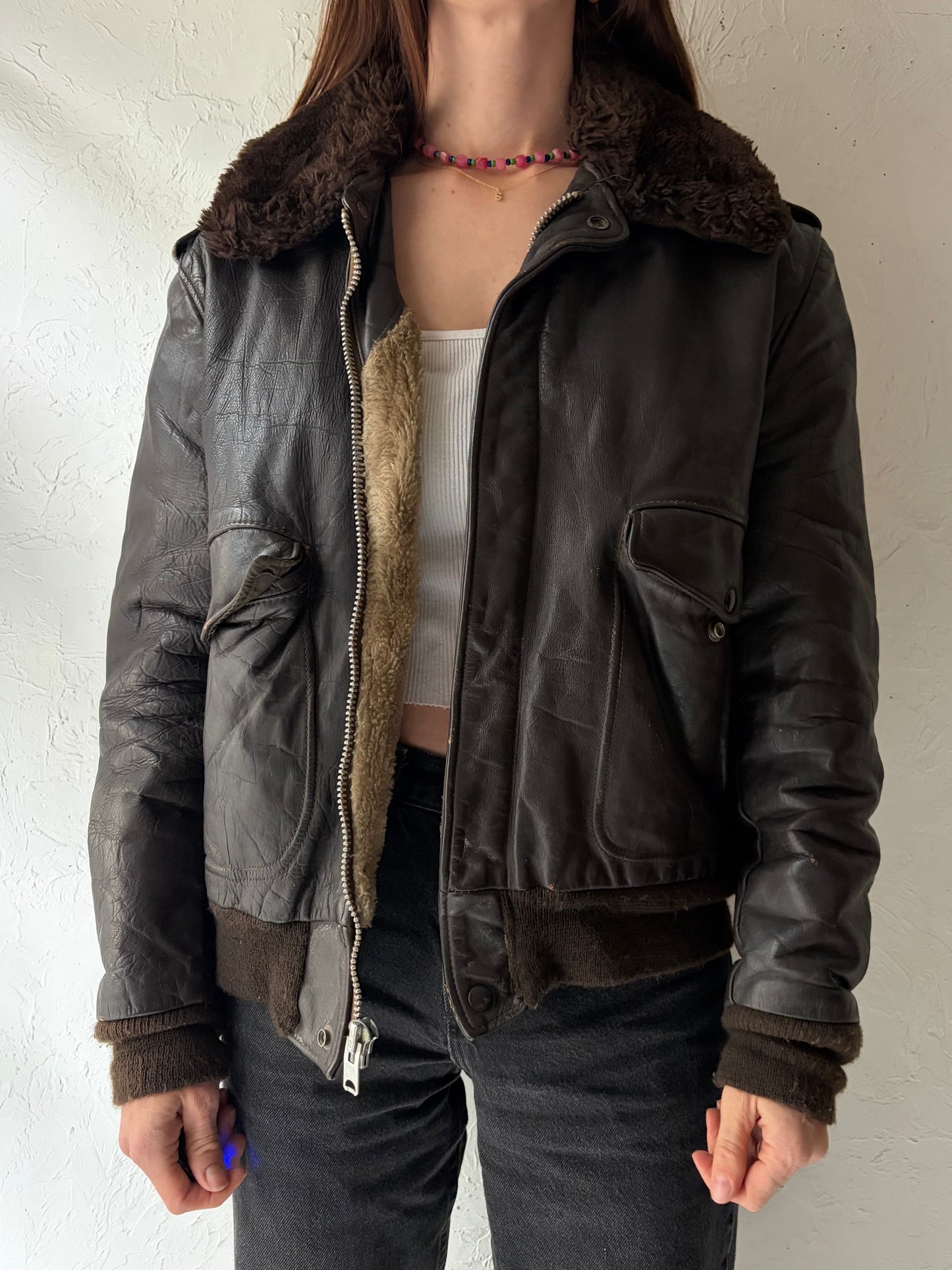 Vintage 1970s 'Schott Brothers' I S 674 MS Civilian Market Leather Flight Jacket / Medium