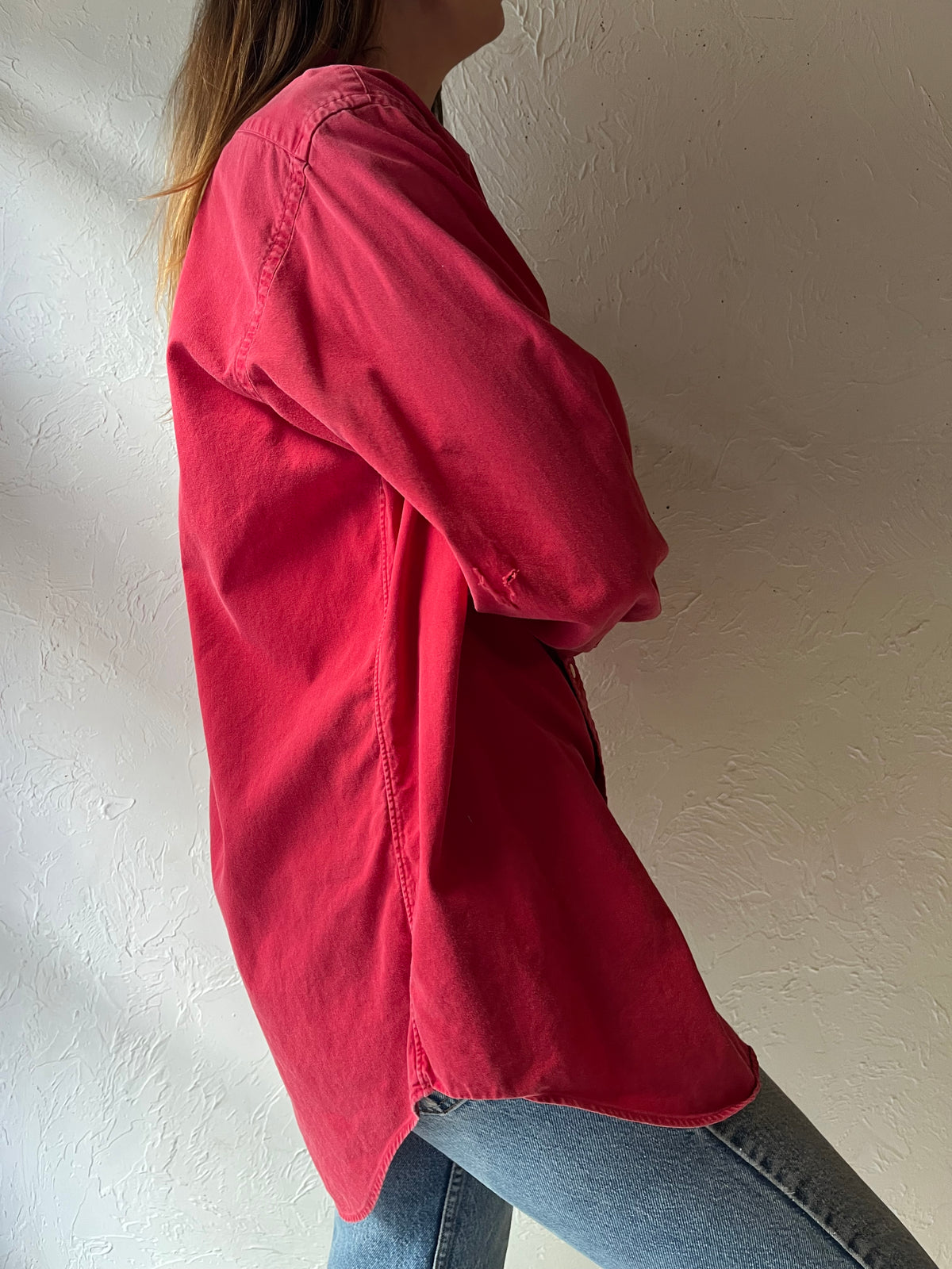 90s 'Ralph Lauren' Red Cotton Button Up Shirt / Medium