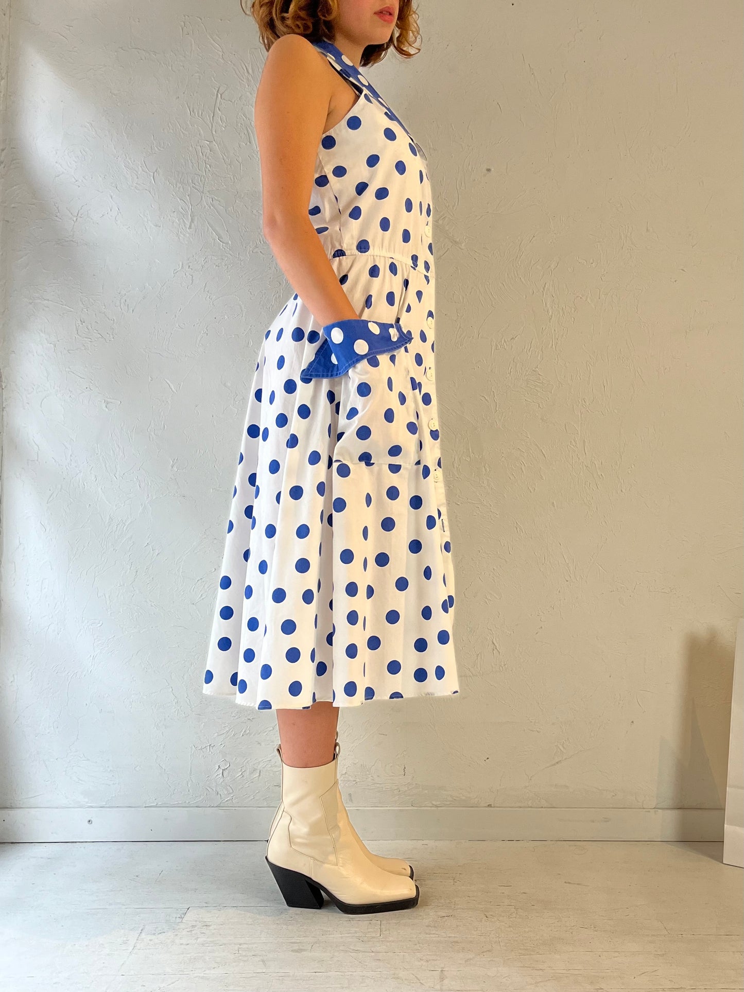 Y2k Collared Polka Dot Midi Dress / Large