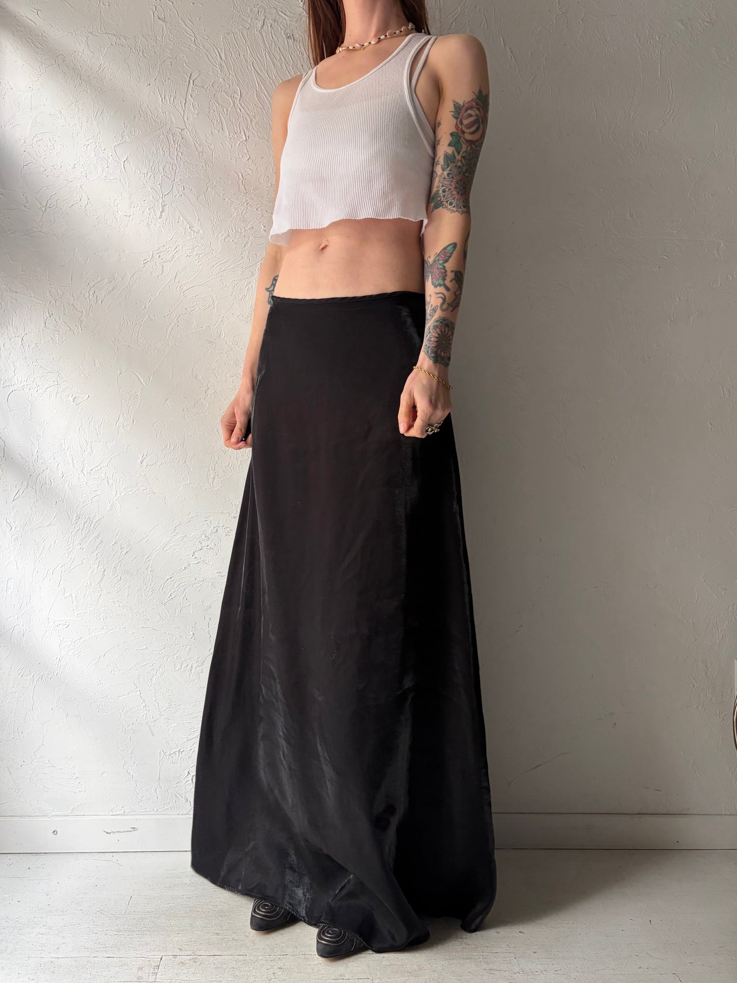 90s 'Jessica' Black Metallic Grunge-Core Minimalist Formal Maxi Skirt / Medium