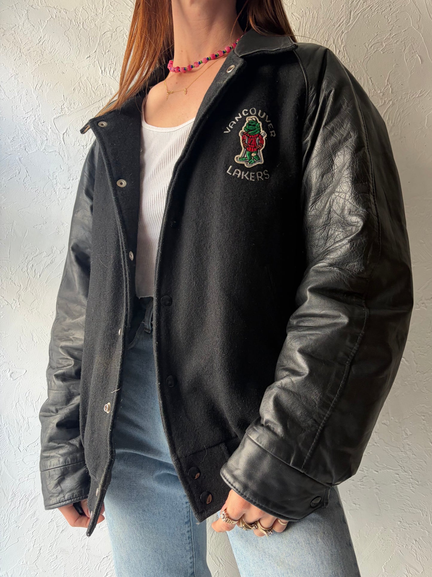 90s 'Lakers' Black Varsity Bomber Jacket / XL