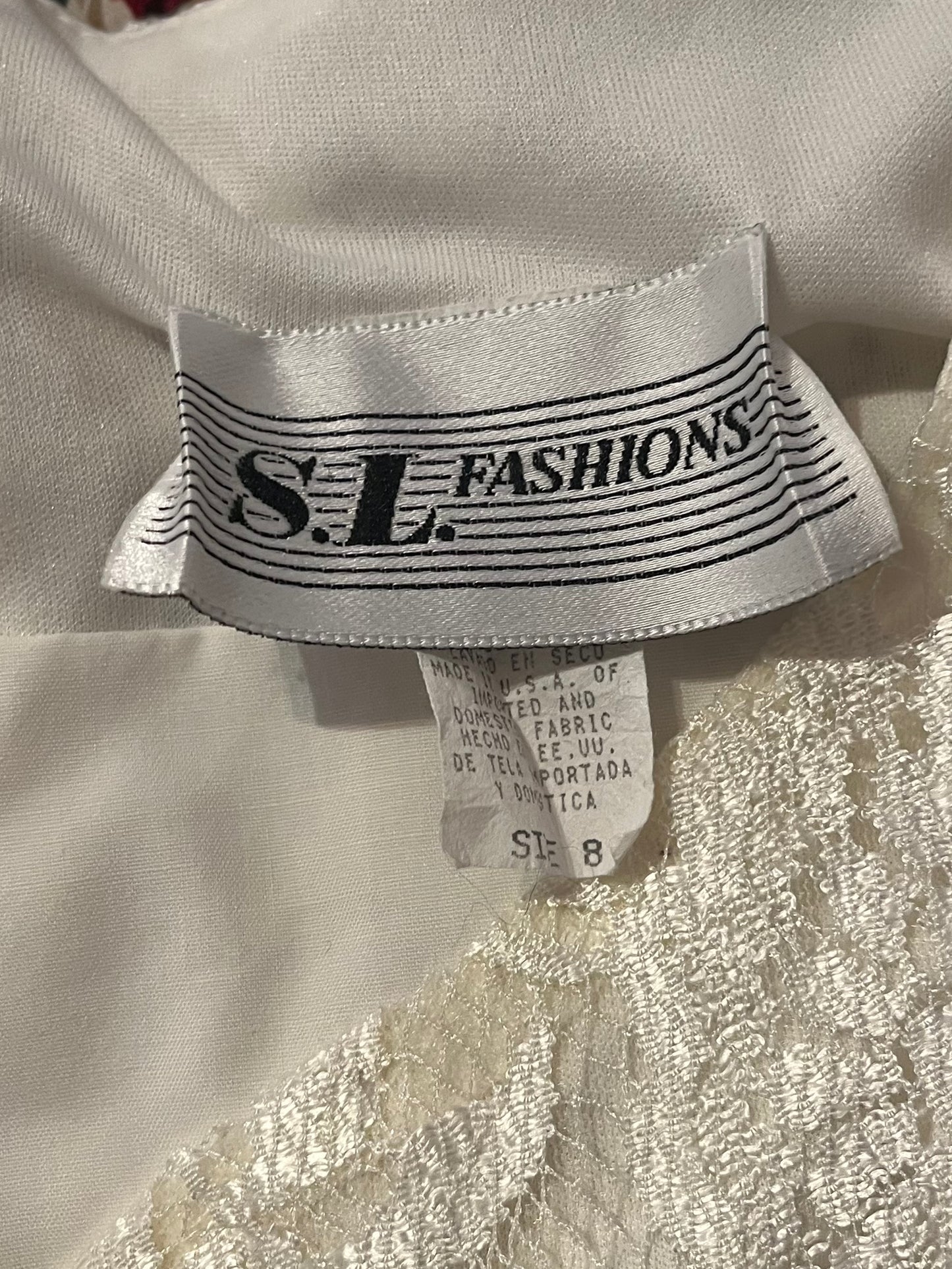 90s 'SL Fashions' White Lace Dress / Medium