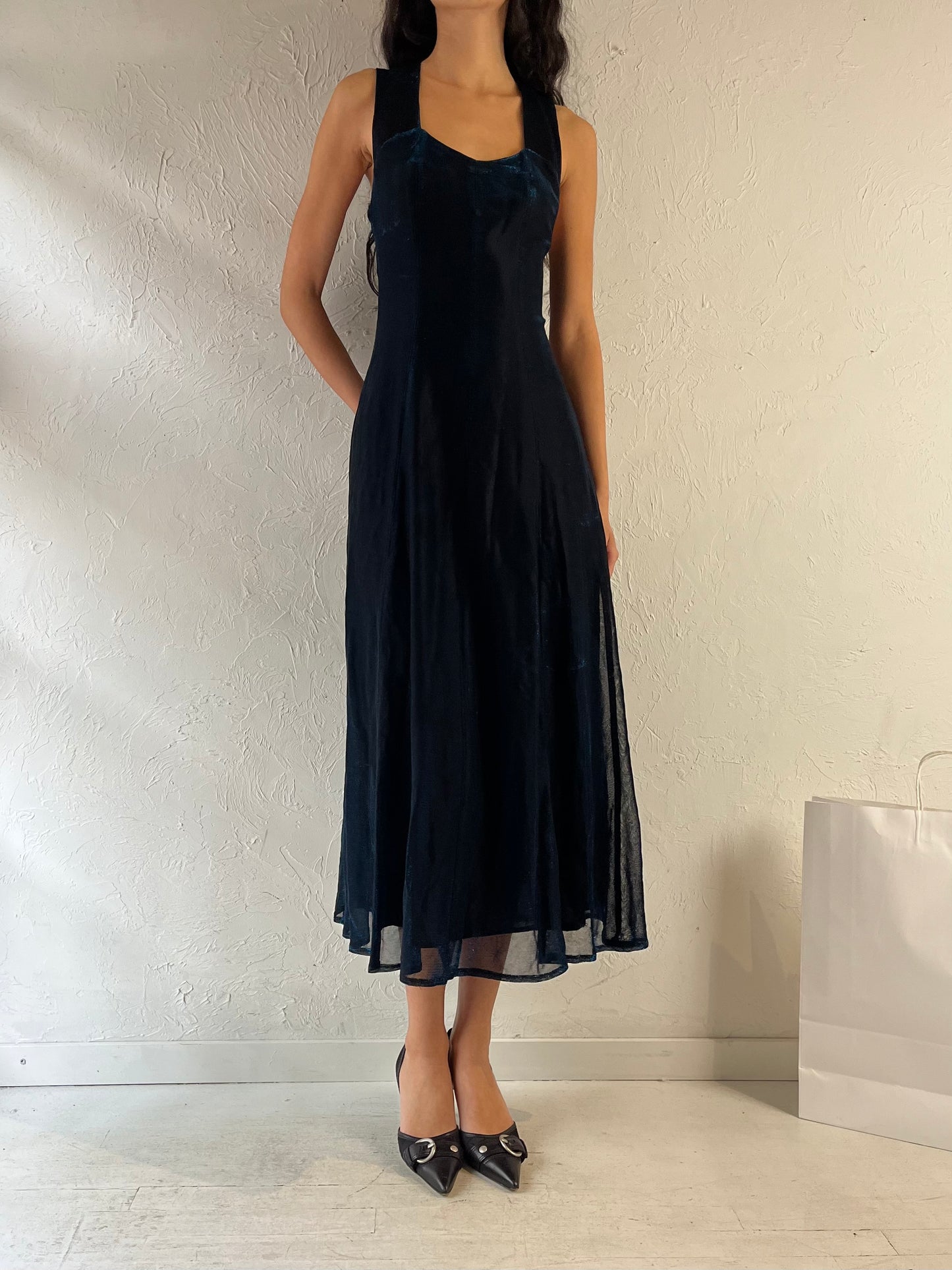 90s ‘Maurice’s’ Navy Blue Sparkly Dress / Medium