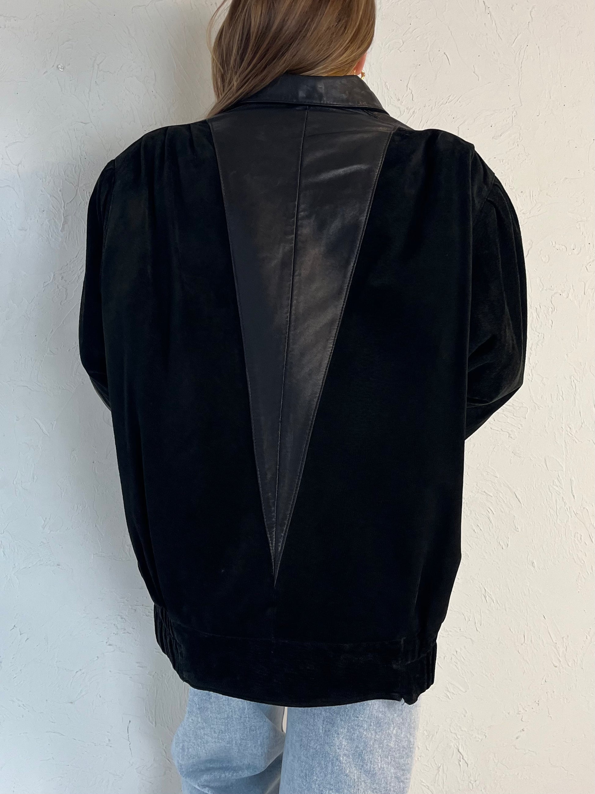 80s ‘Western Furs’ Black Leather Jacket / Medium