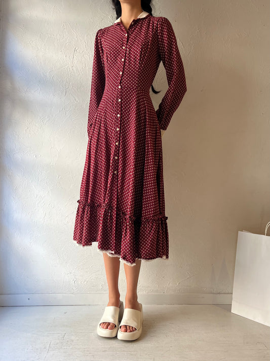 70s 'Gunne Sax' Long Sleeve Midi Dress / Small