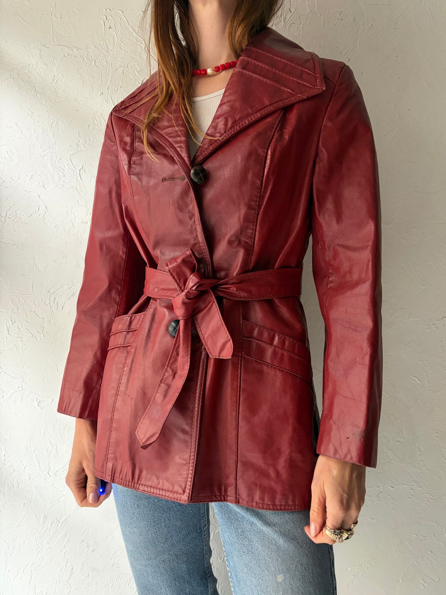 70s 'Sears' Burgundy Leather Jacket / Small