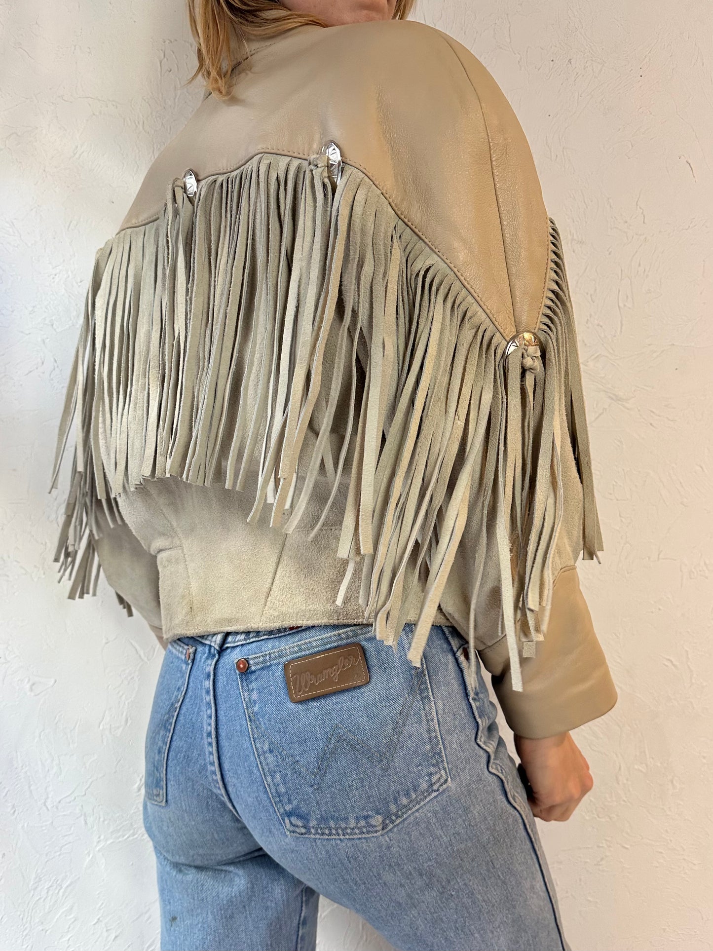 90s 'D'Piel Cevis' Two Tone Suede Leather Fringe Jacket / Medium