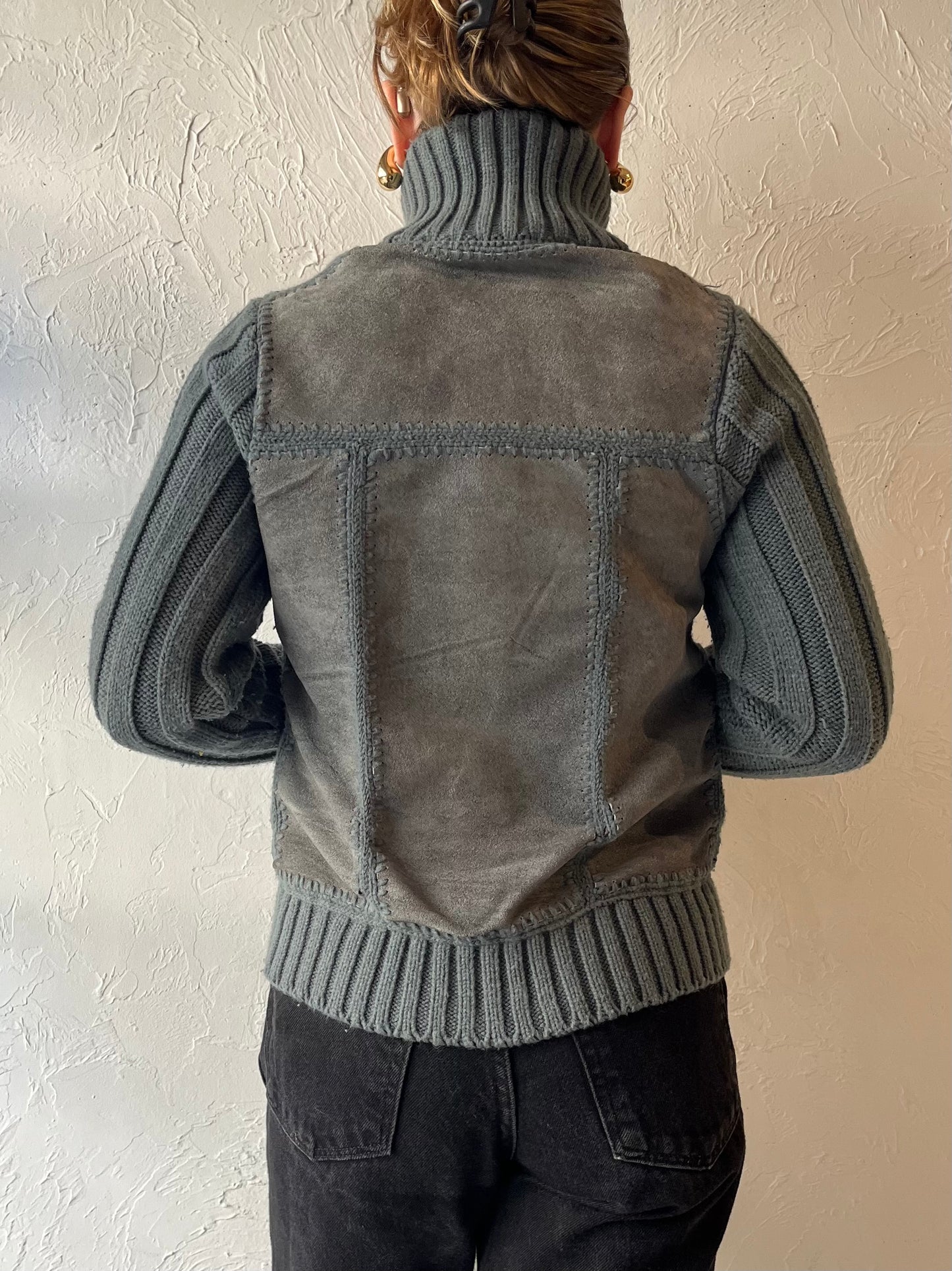 90s ‘Carol Cohen’ Blue Leather Knit Jacket / Small