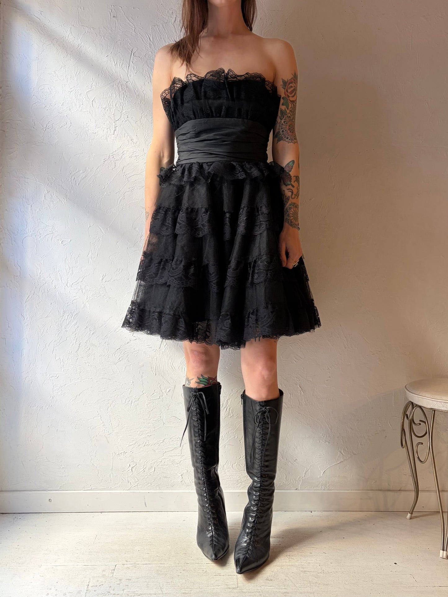 Y2k 'Betsey Johnson' Strapless Black Lace Dress / Medium