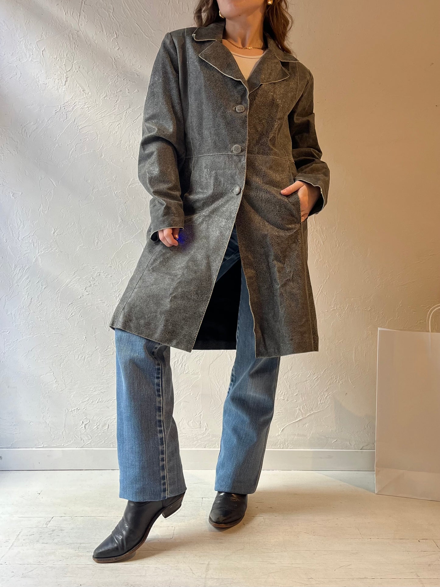 Vintage 'Mary Couro' Gray Leather Coat / Medium