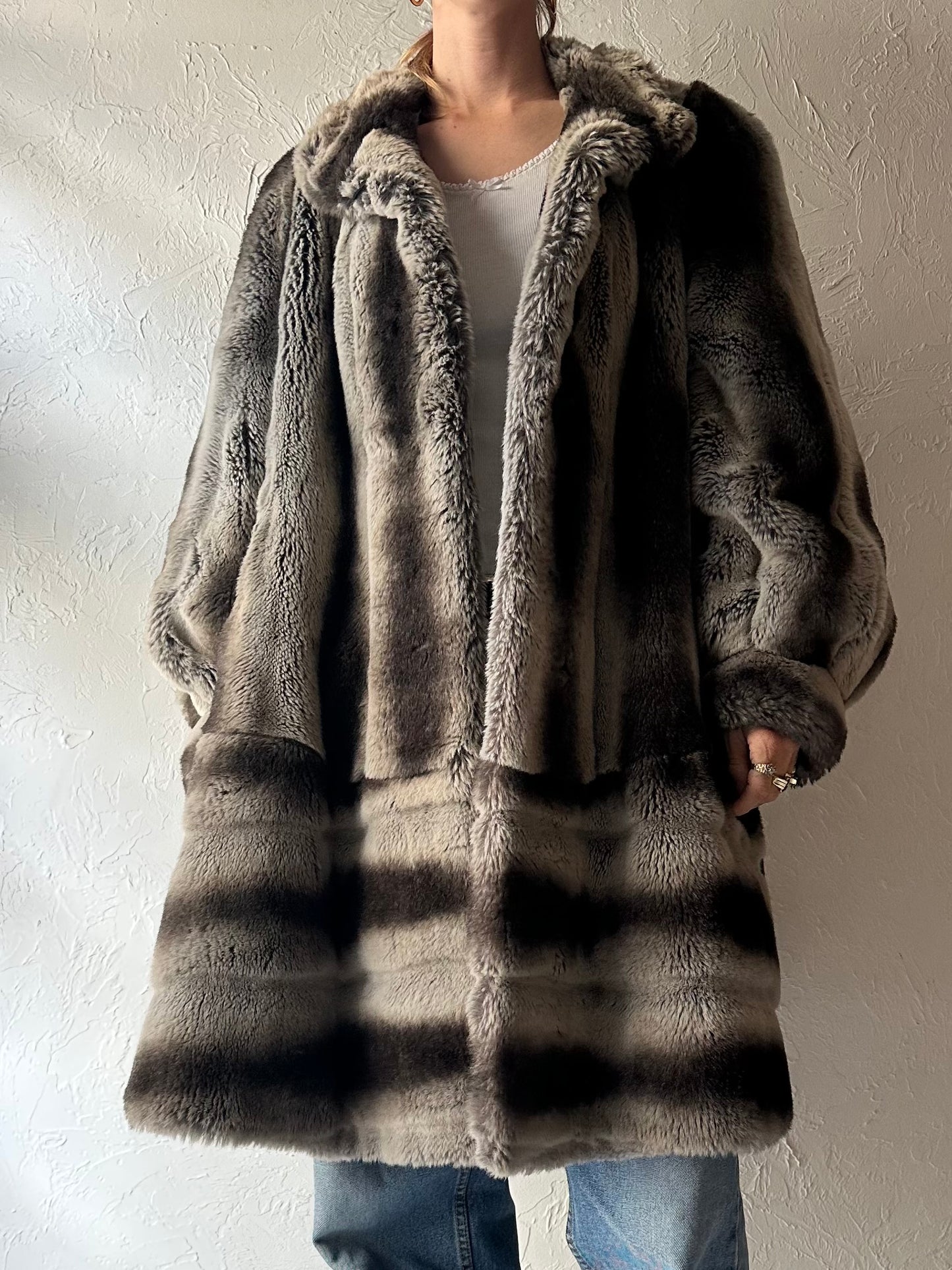 80s 'Daville' Faux Fur Coat / Large