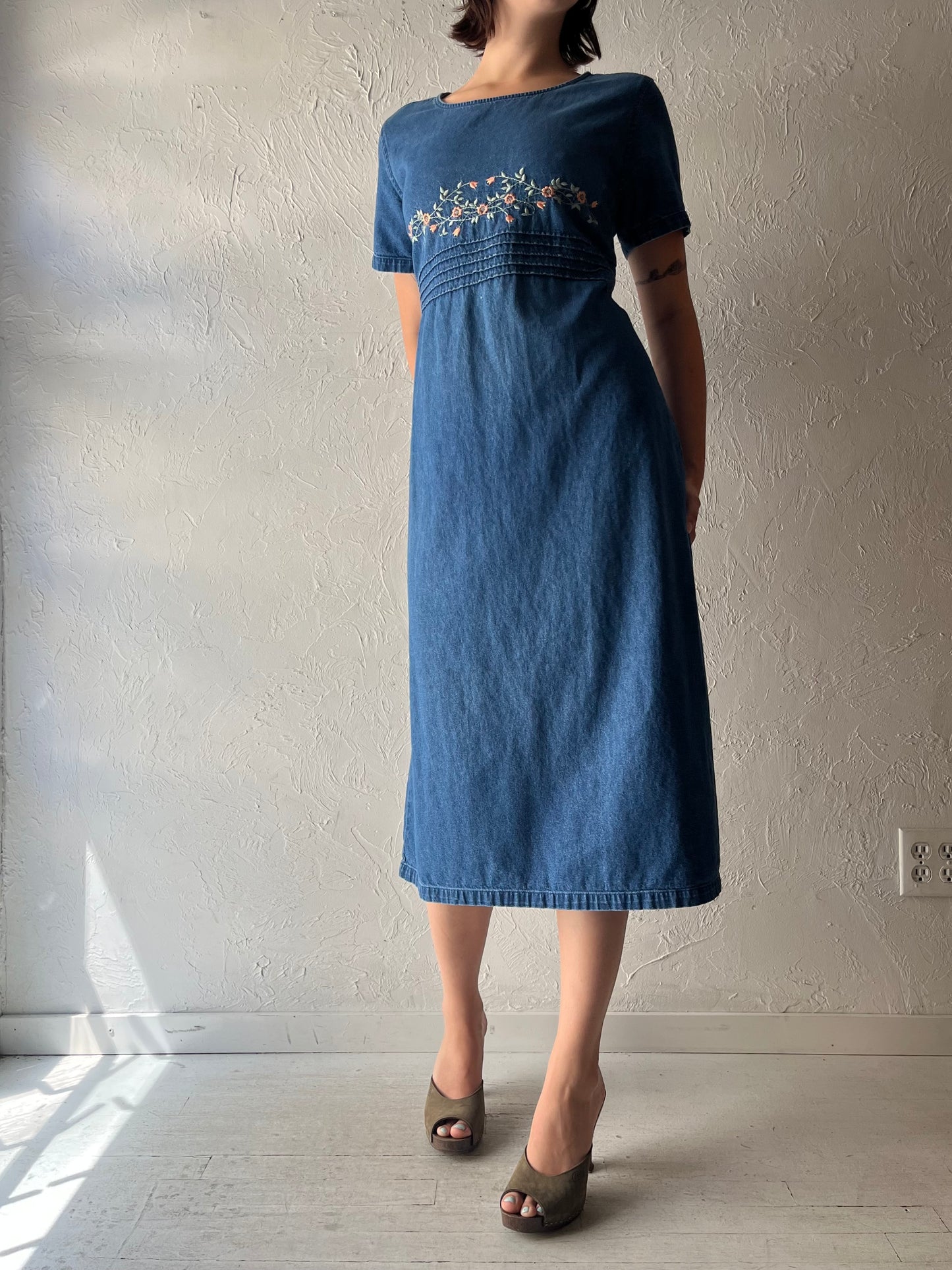 Y2k 'Erika' Embroidered Denim Midi Dress / Medium