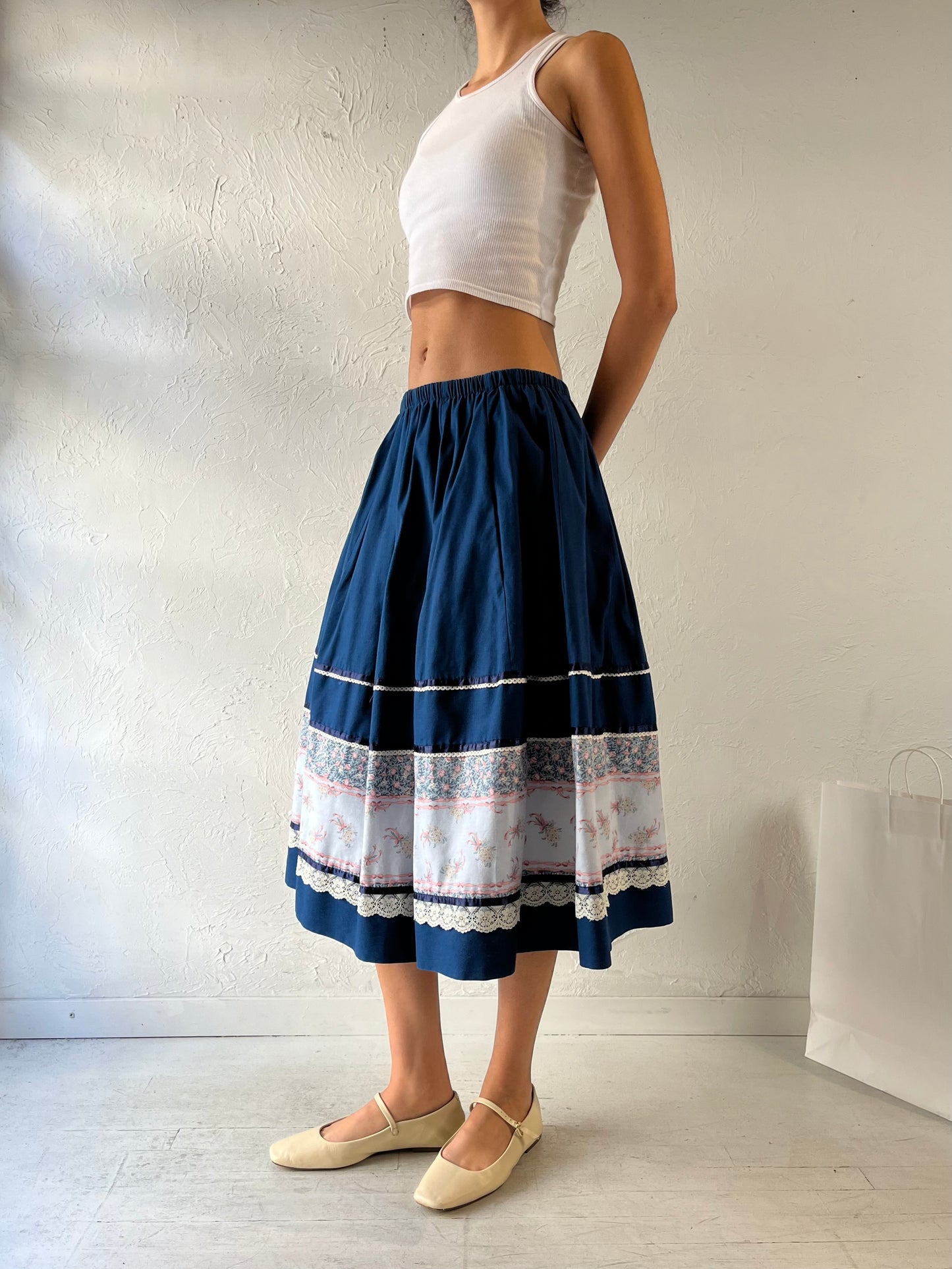 80s ‘Carefree Fashions’ Blue Peasant Skirt / Medium