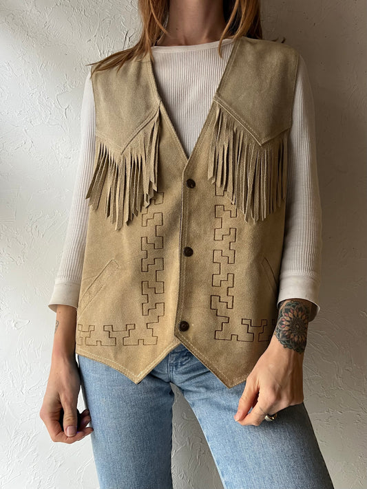 Vintage Suede Leather Fringe Vest / Large