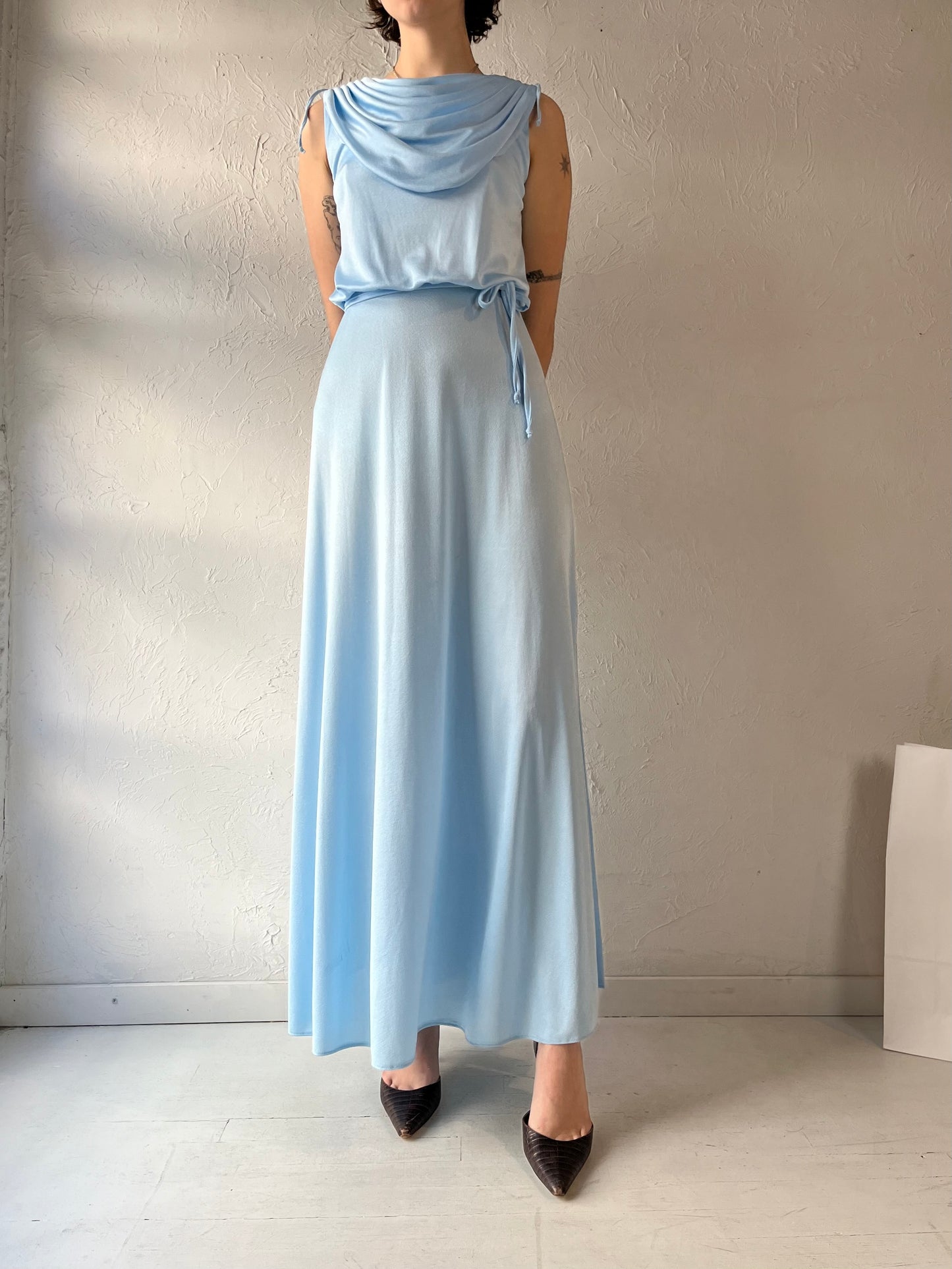 70s 'Nu Mode' Blue Baby Blue Formal Dress / Small