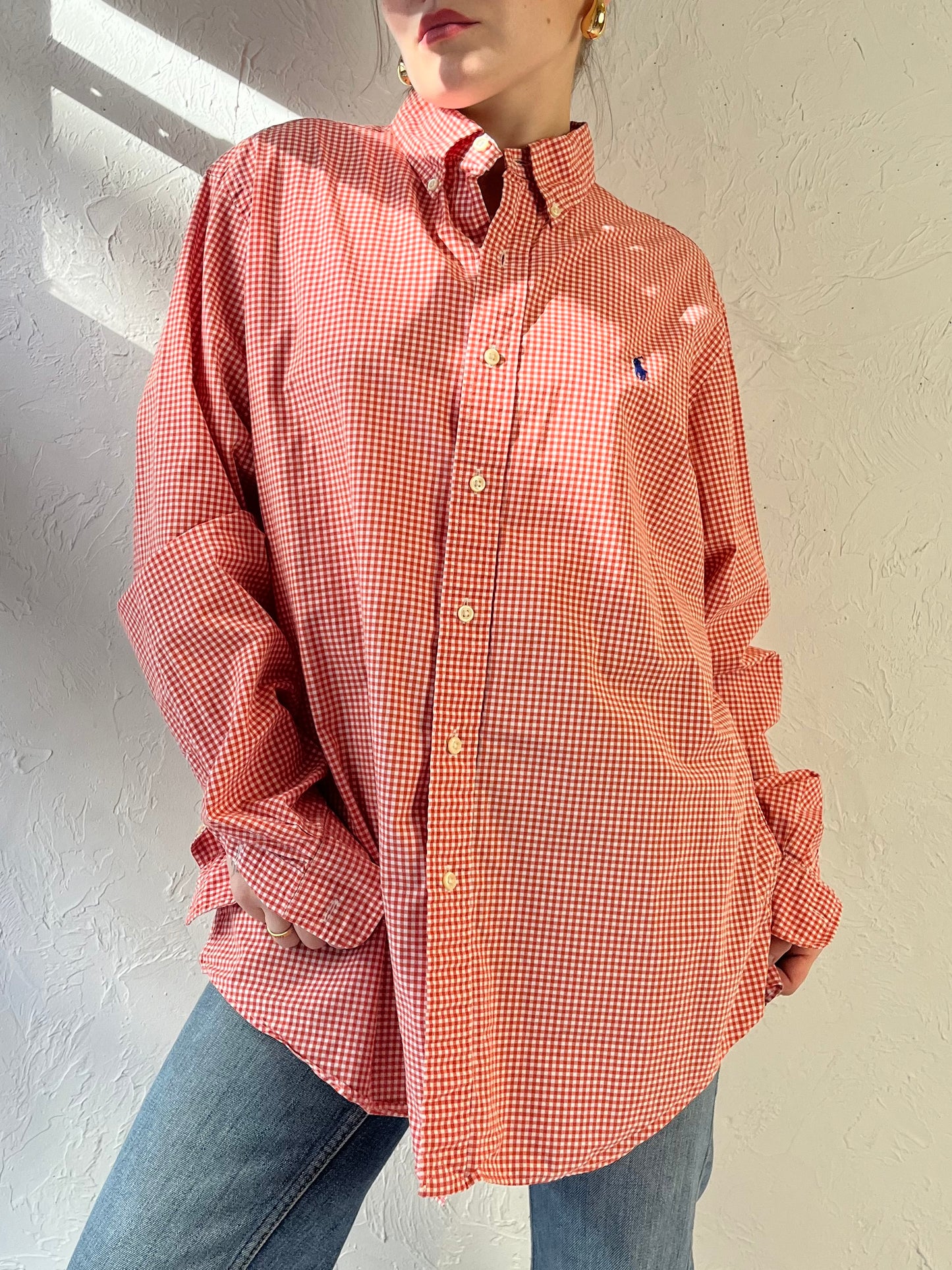 Y2k 'Ralph Lauren' Red Gingham Button Up Shirt / Large