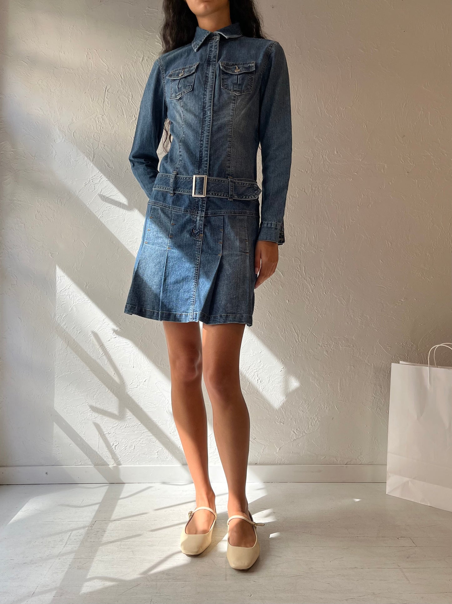 Y2k Long Sleeve Denim Mini Dress / Small