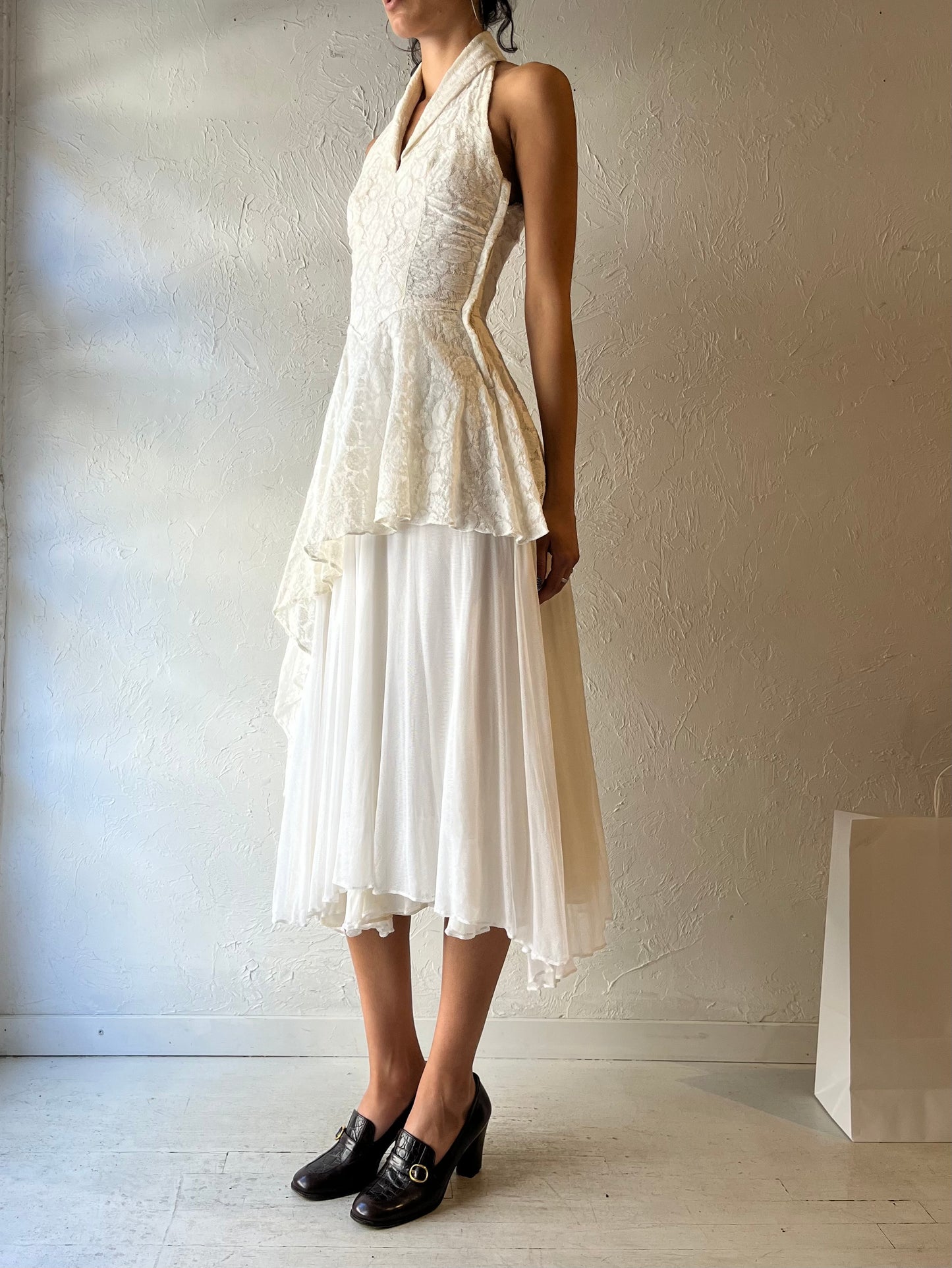 Vintage White Collared Asymmetrical Dress / Small