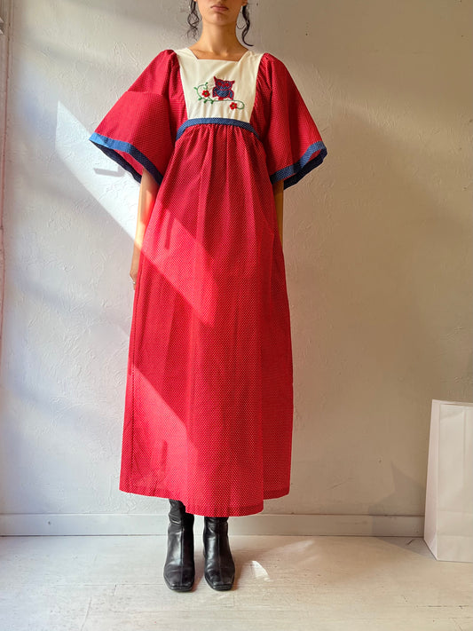 70s 'Danville' Red Polka-dot Union Made Maxi Dress / Small