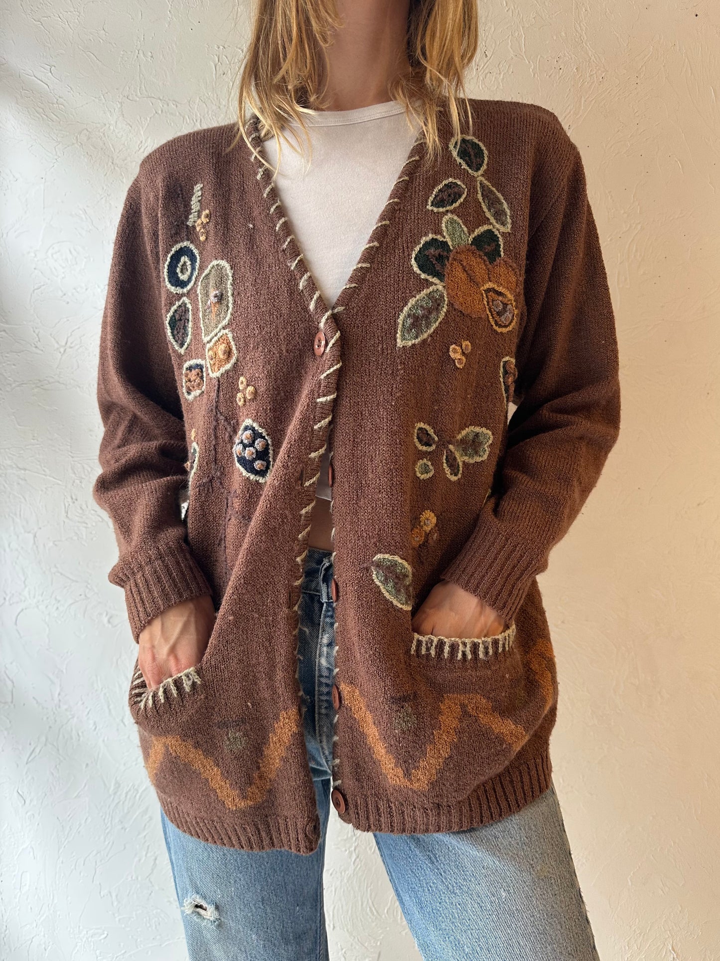 90s ‘Angela’ Brown Knit Cardigan Sweater / Medium