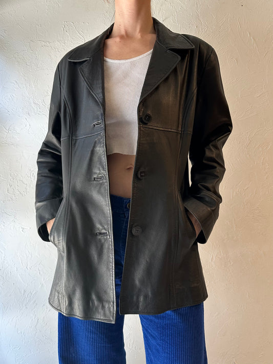 90s 'Boutique of Leathers' Black Leather Jacket / Medium