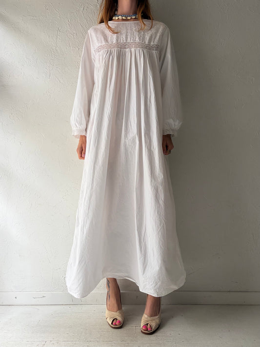 90s 'Past Times' White Cotton Maxi Dress /  Medium