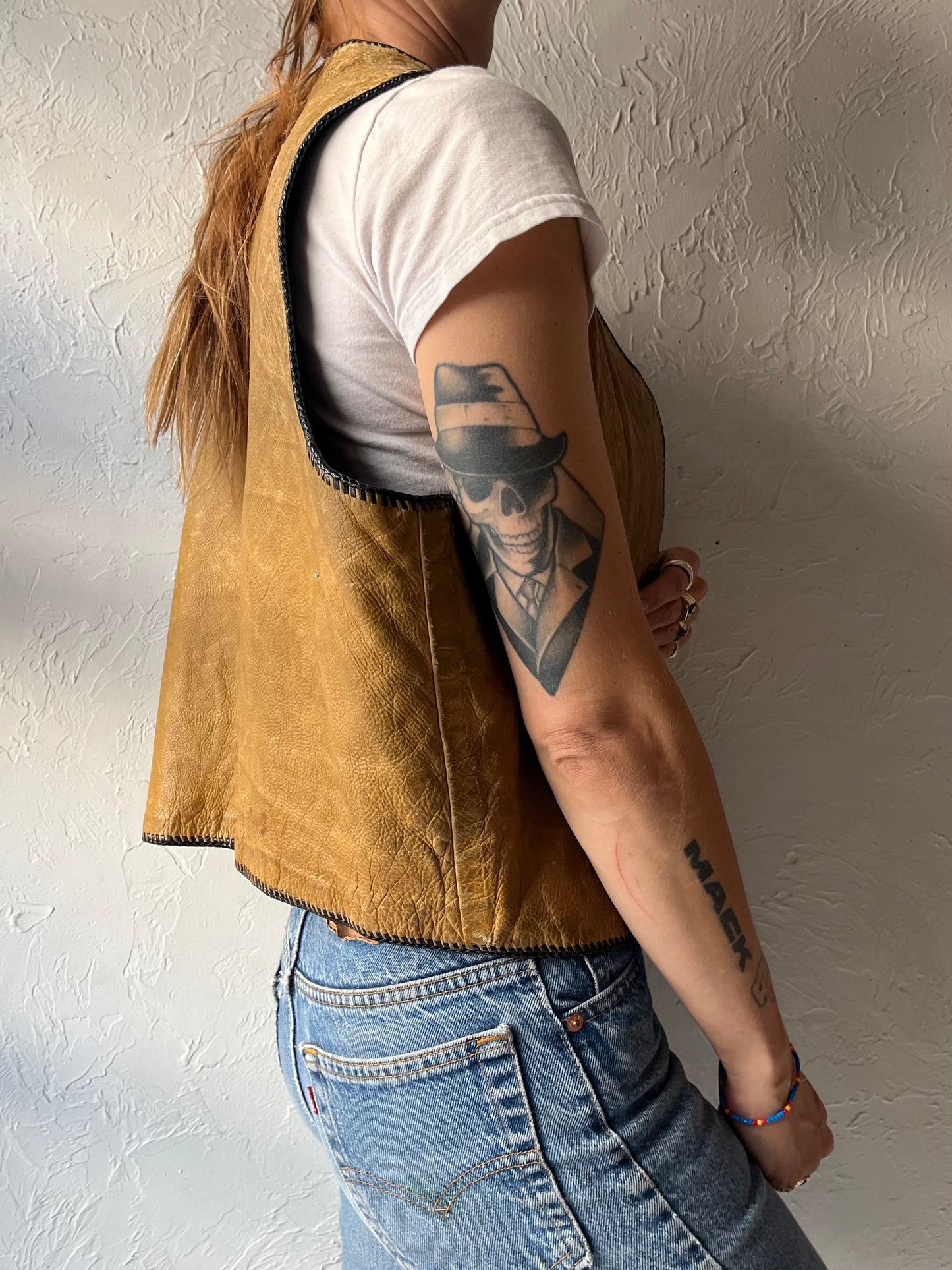 Vintage Handmade Weathered Leather Vest / Medium
