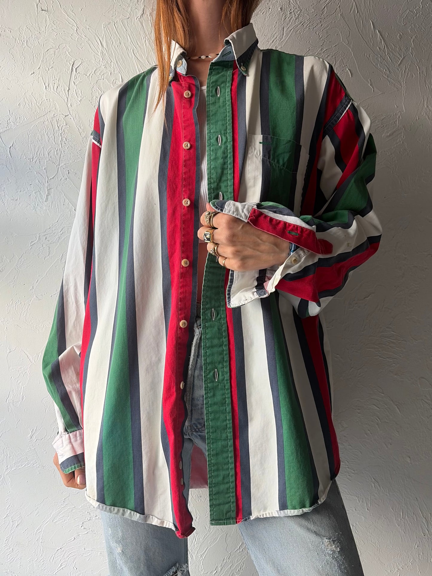Vintage 'Tommy Hilfiger' Striped Cotton Shirt / Large