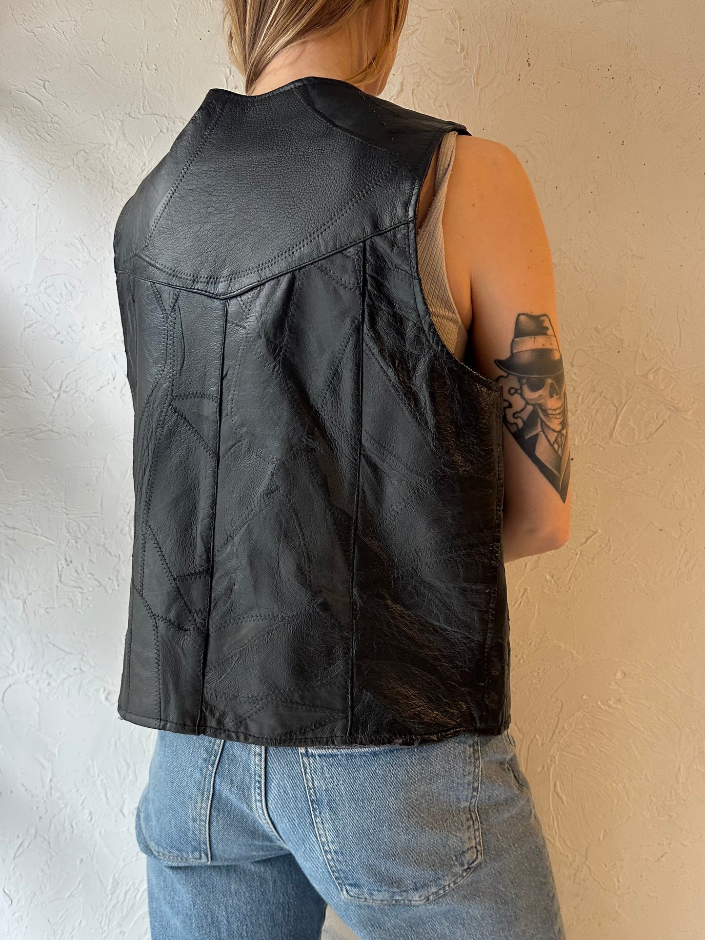 90s ‘Leather Works’ Black Leather Vest / Small